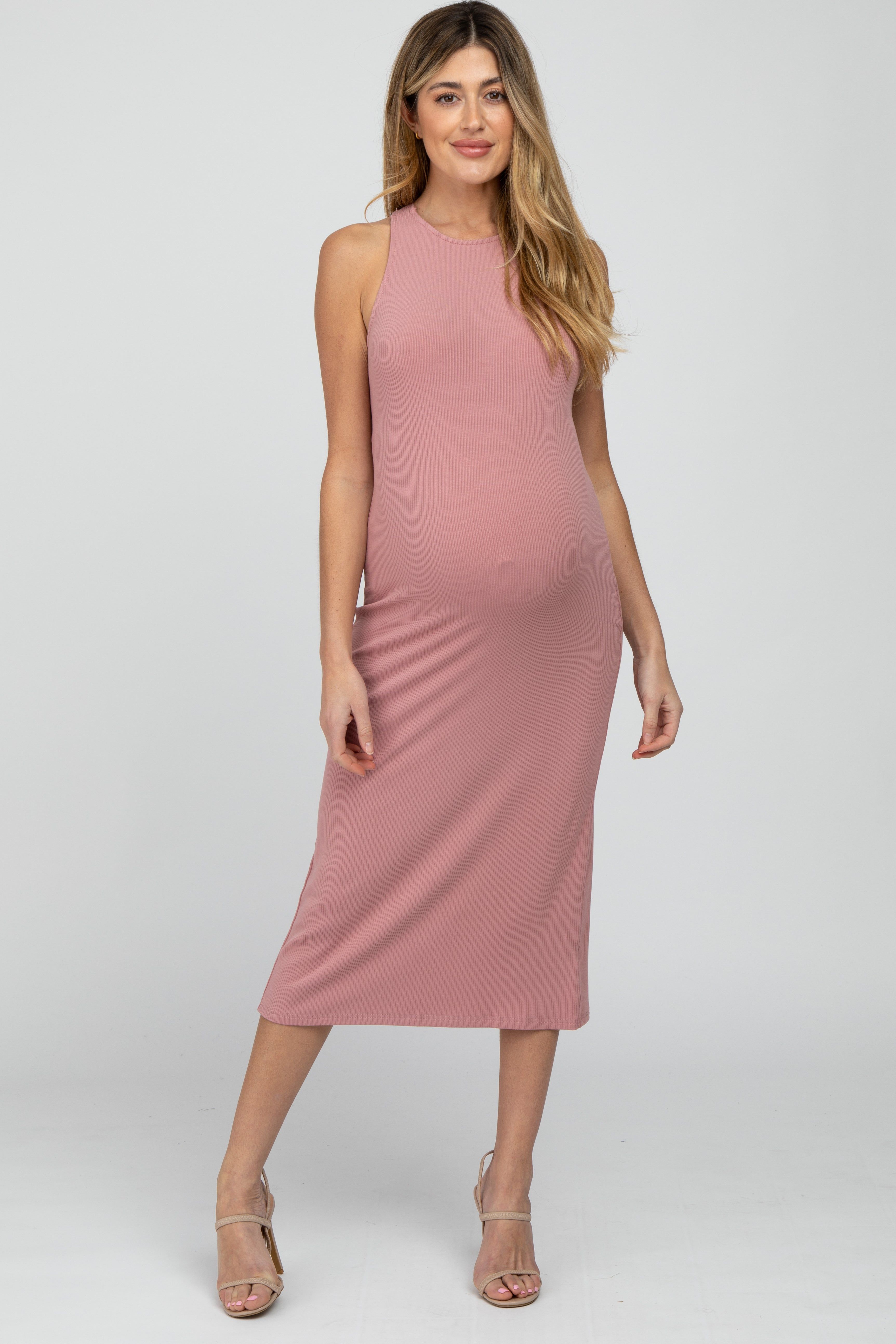 Pink Ribbed Cross Back Cutout Maternity Dress sold by Pinkblush product image thumbnail 2