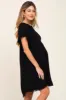 Black Frayed Trim Back Keyhole Linen Maternity Dress sold by Pinkblush