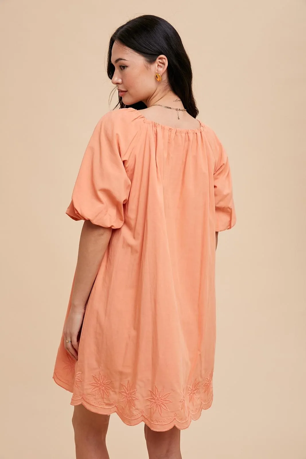 Peach Embroidered Puff Sleeve Dress sold by Pinkblush product image thumbnail 4
