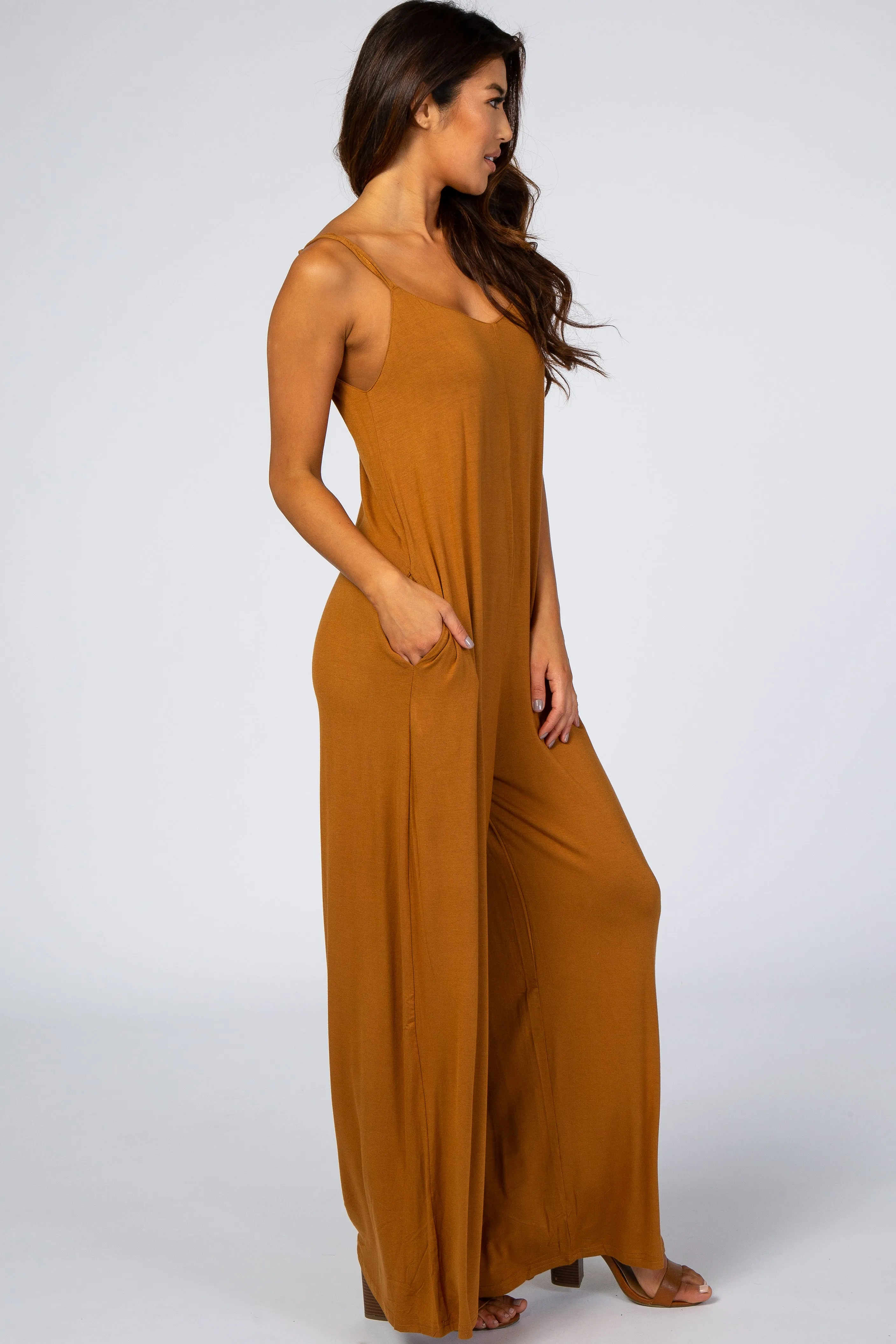 Camel Cross Back Wide Leg Jumpsuit sold by Pinkblush product image thumbnail 2