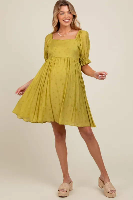Lime Floral Puff Sleeve Maternity Dress sold by Pinkblush