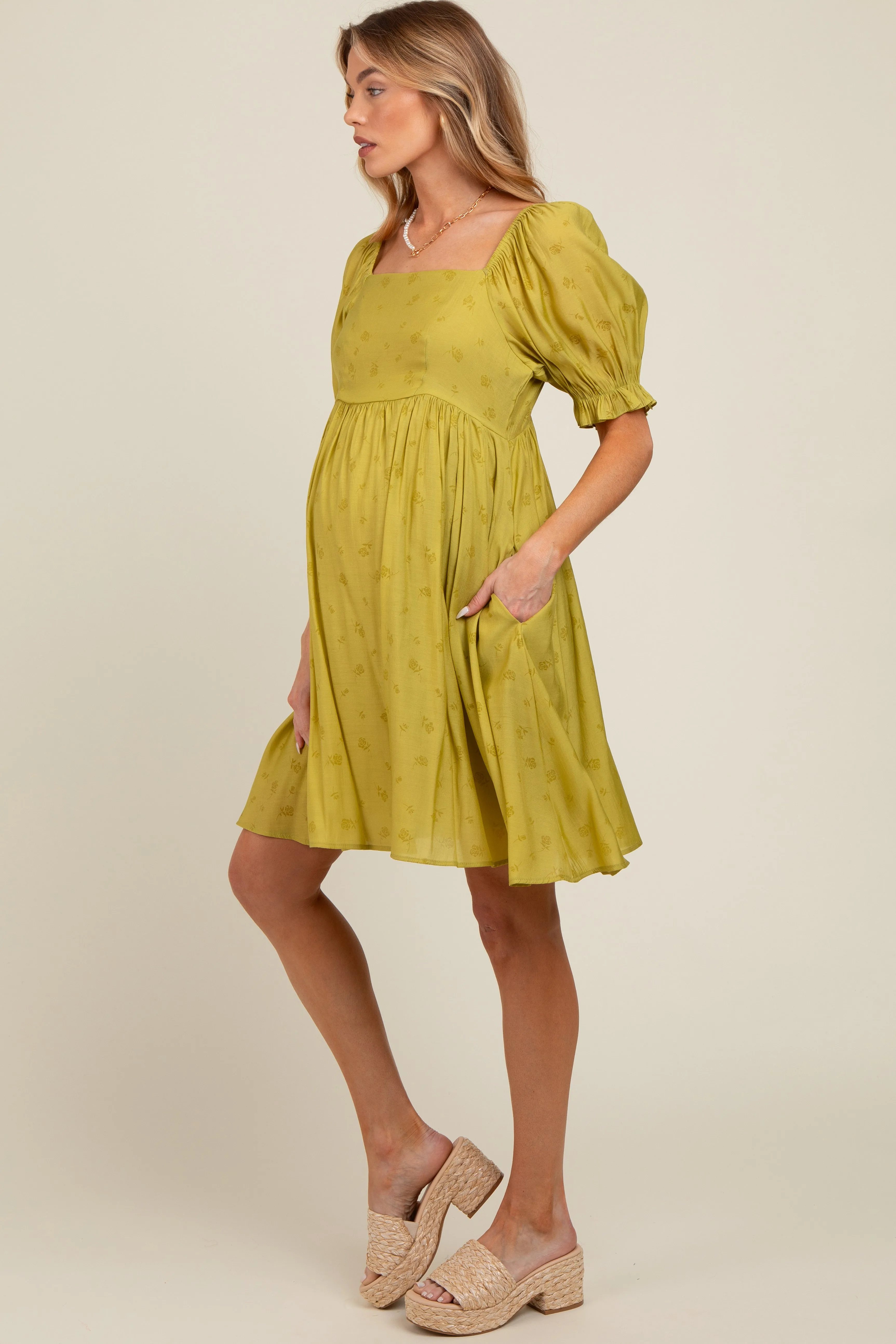 Lime Floral Puff Sleeve Maternity Dress sold by Pinkblush product image thumbnail 2
