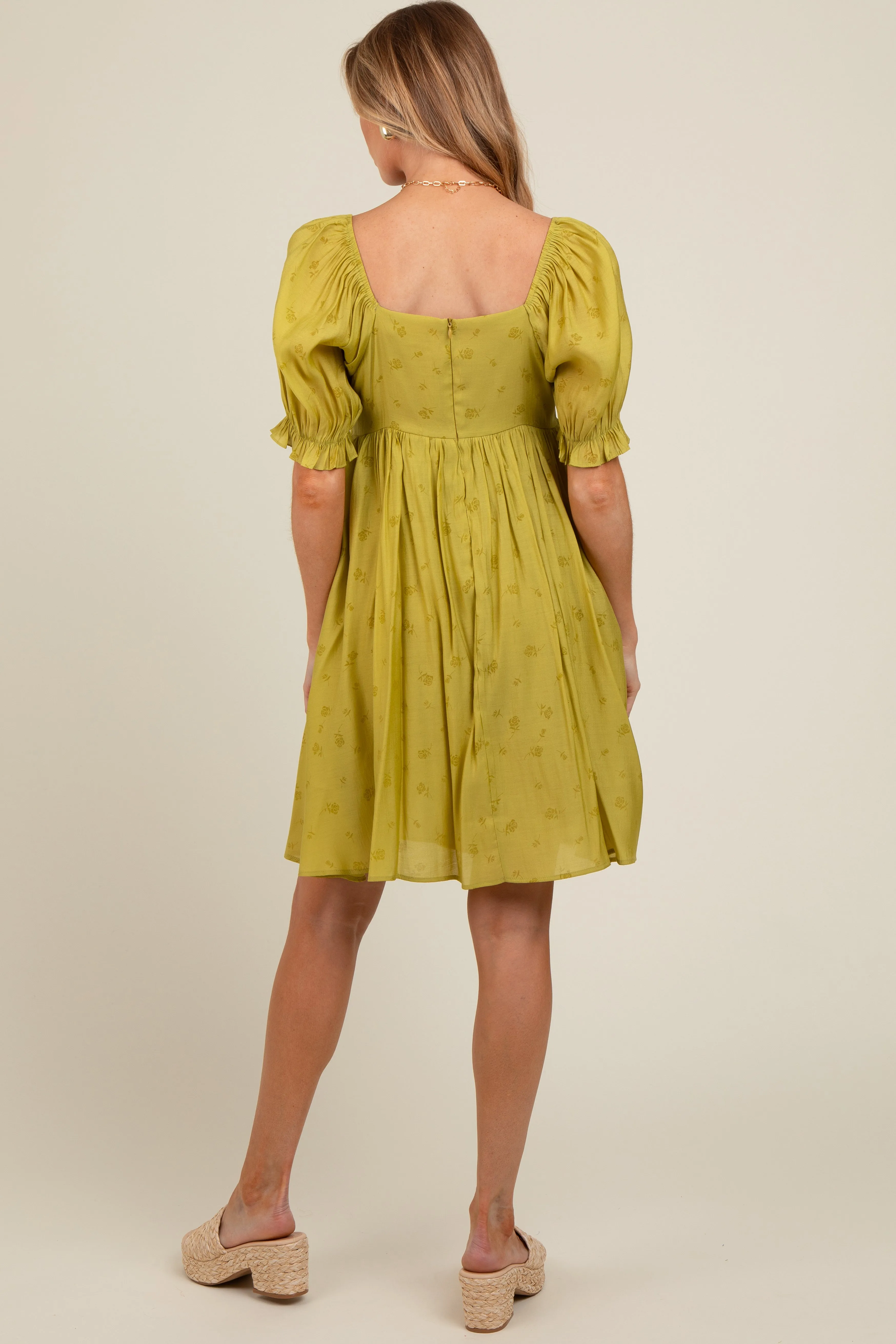 Lime Floral Puff Sleeve Maternity Dress sold by Pinkblush product image thumbnail 3