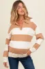 Camel Wide Stripe Polo Maternity Sweater sold by Pinkblush