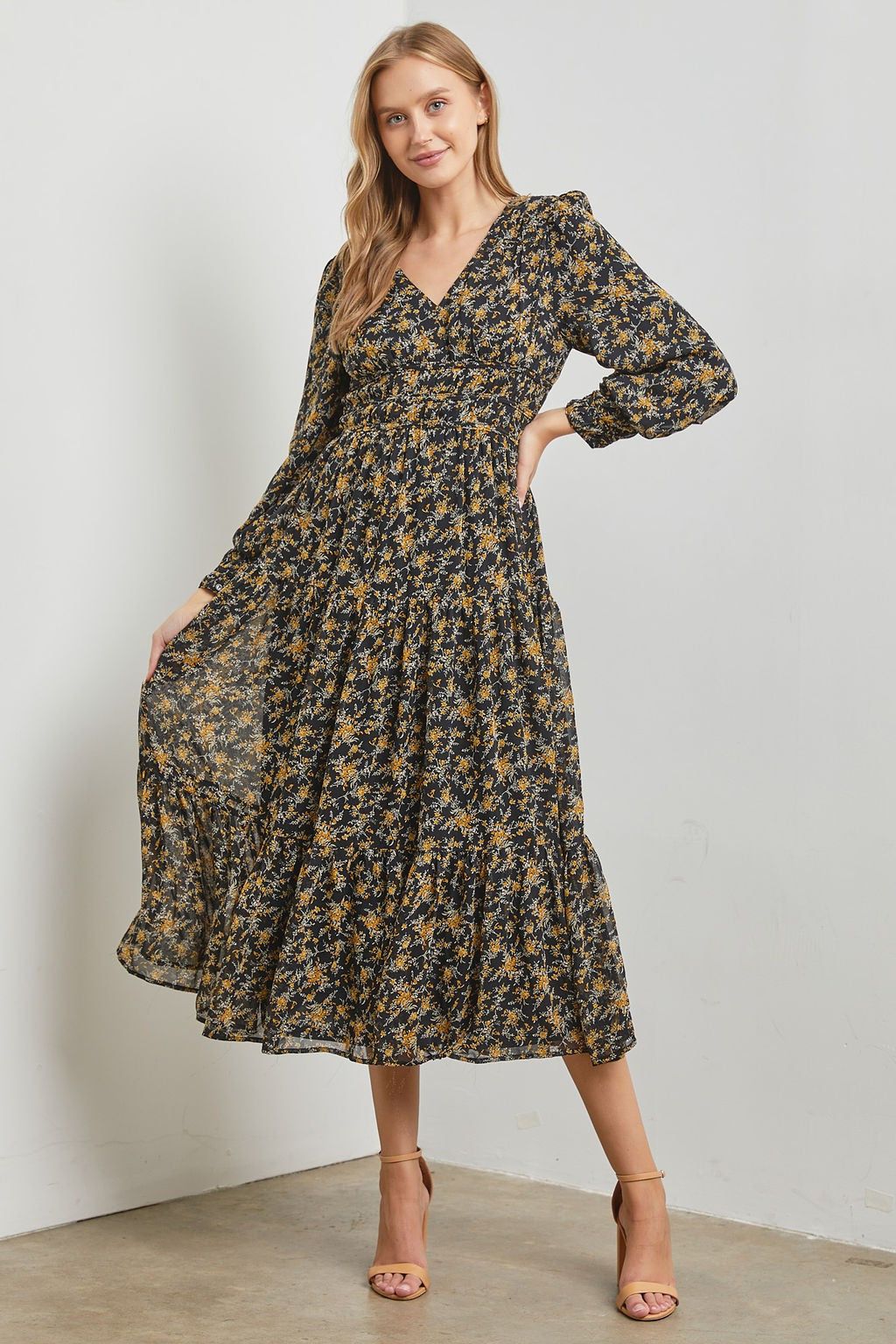 Black Multi Tiered-Waist Maxi Dress sold by Pinkblush