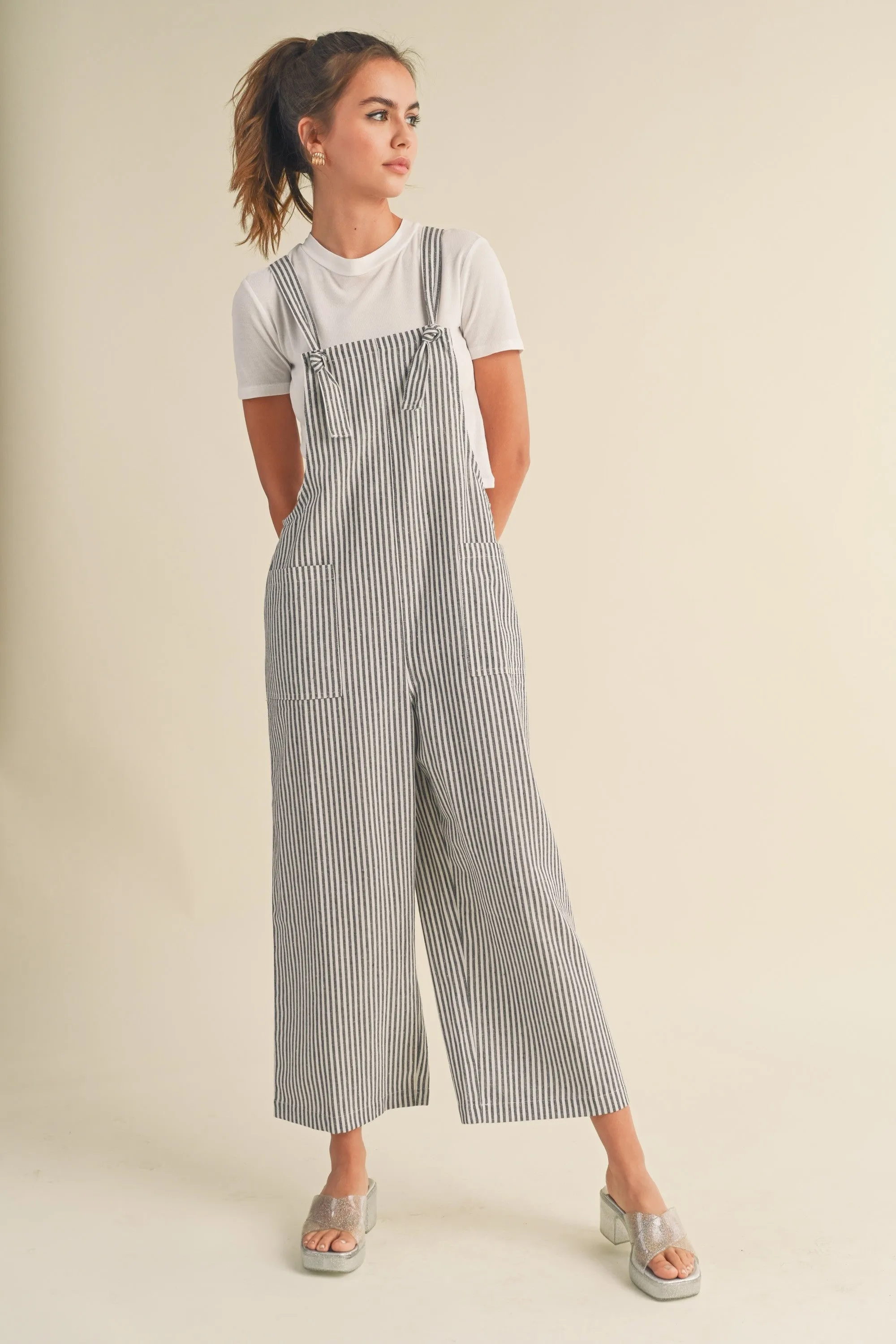 Black Striped Linen Maternity Overalls sold by Pinkblush product image thumbnail 5