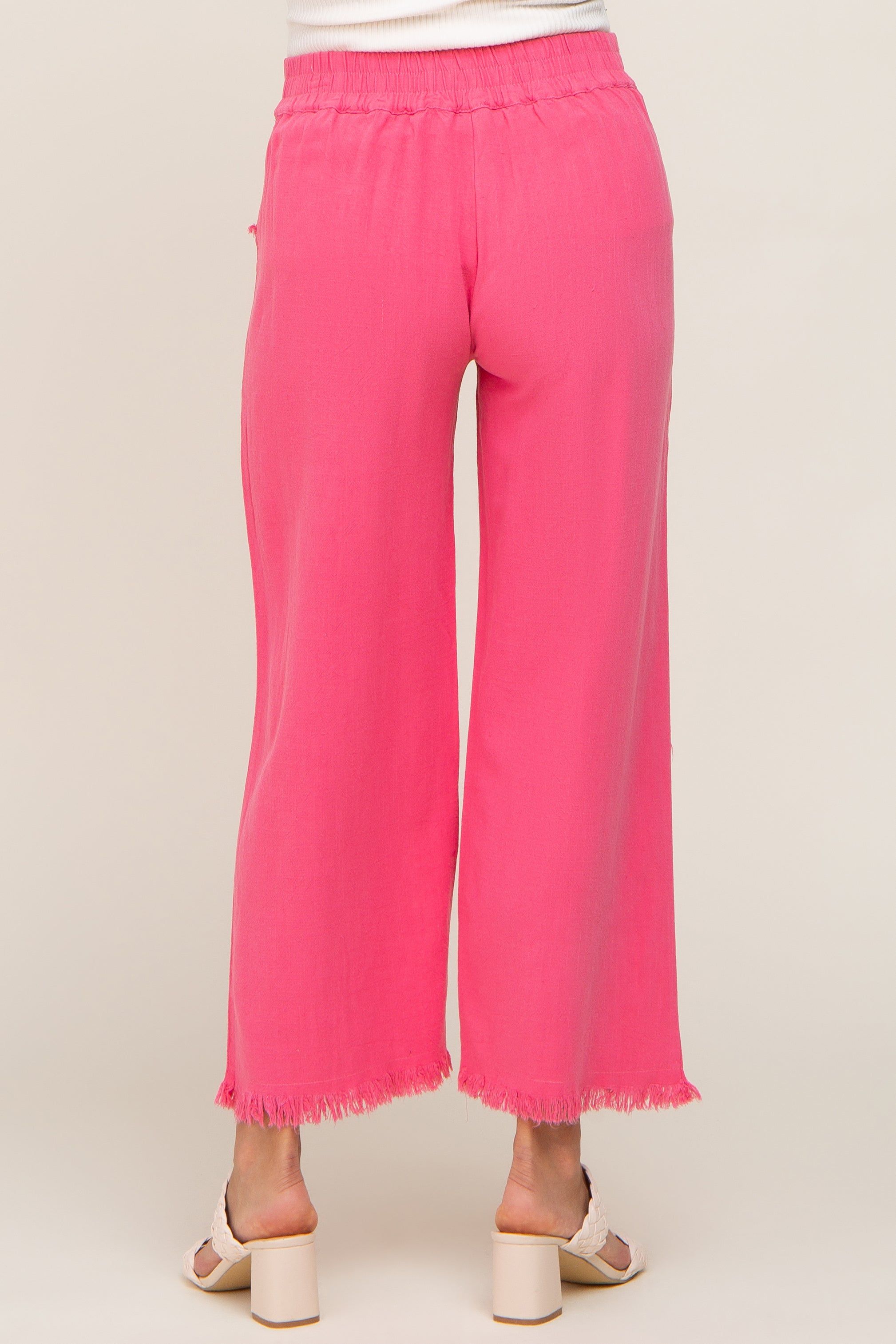 Fuchsia Linen Frayed Hem Crop Maternity Pants sold by Pinkblush product image thumbnail 4