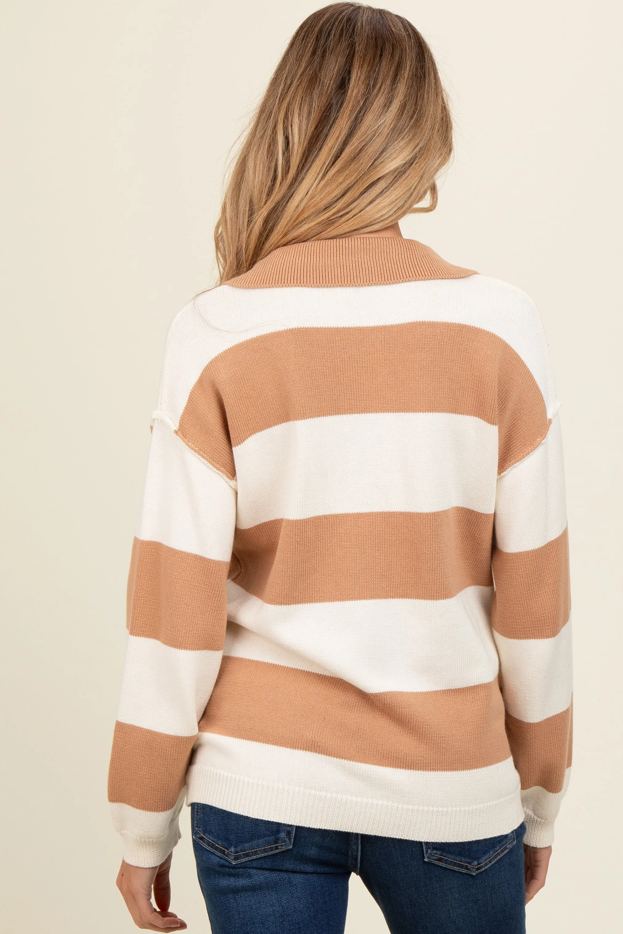 Camel Wide Stripe Polo Maternity Sweater sold by Pinkblush product image thumbnail 4
