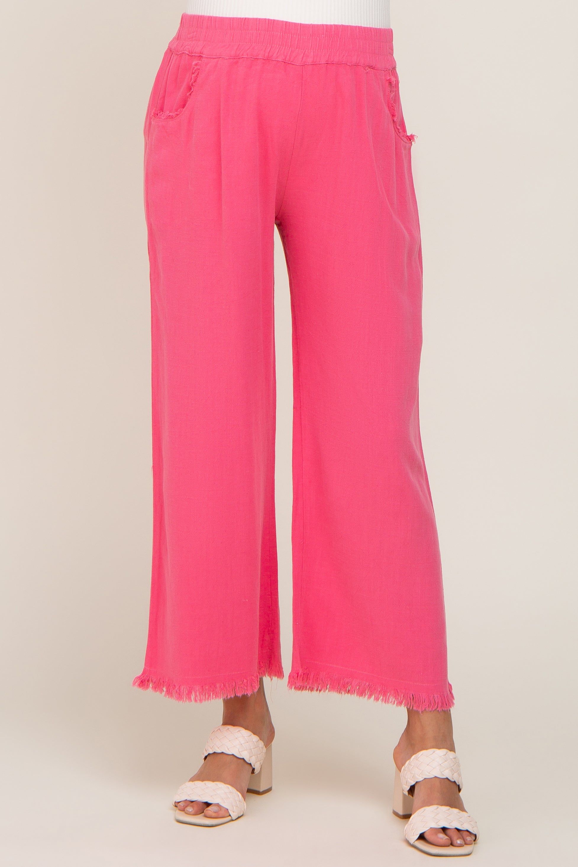 Fuchsia Linen Frayed Hem Crop Maternity Pants sold by Pinkblush product image thumbnail 2