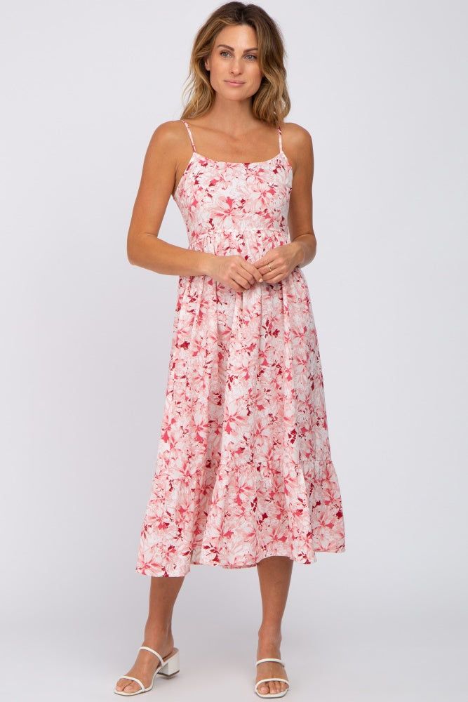 Pink Floral Sleeveless Ruffle Hem Midi Dress sold by Pinkblush