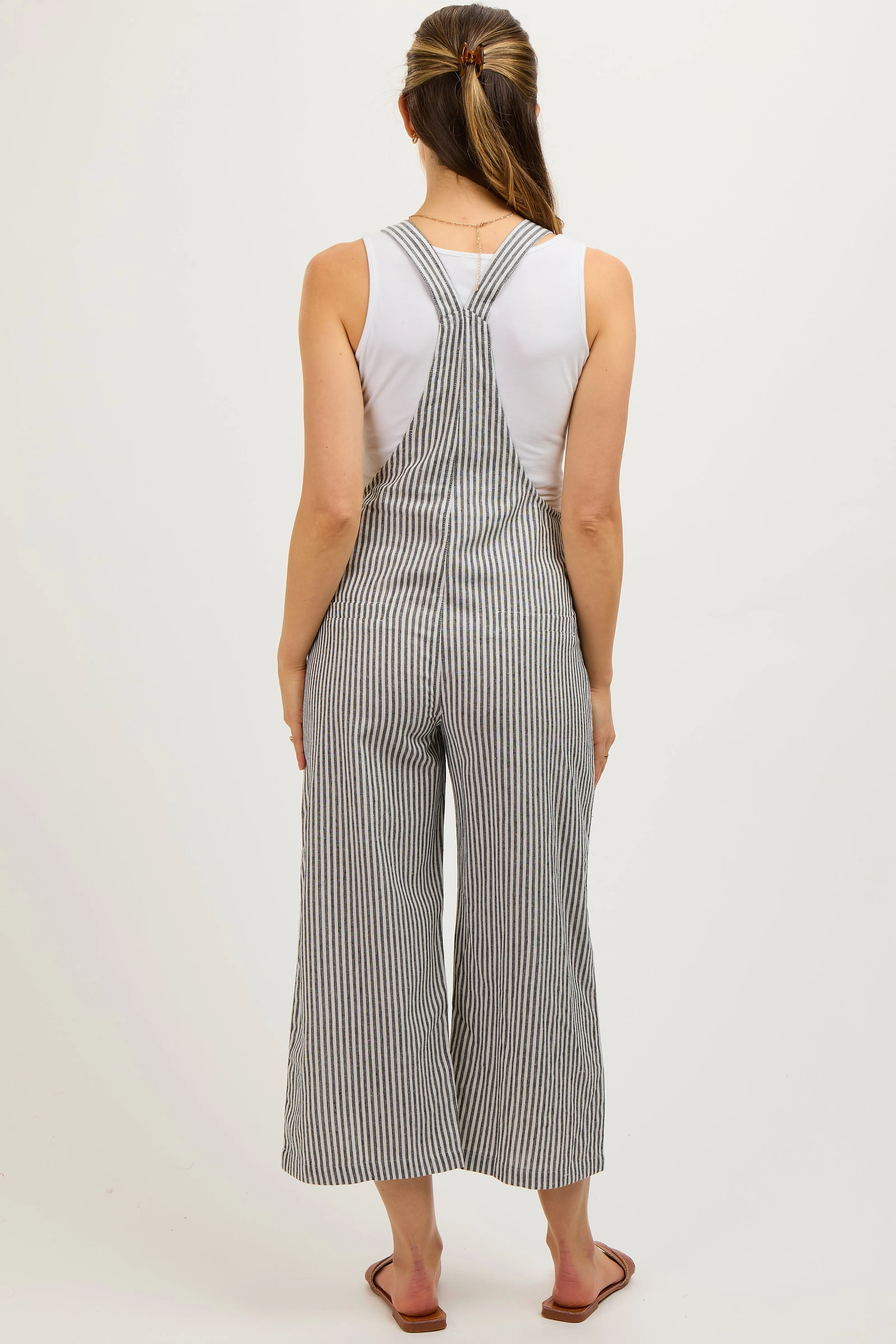 Black Striped Linen Maternity Overalls sold by Pinkblush product image thumbnail 4