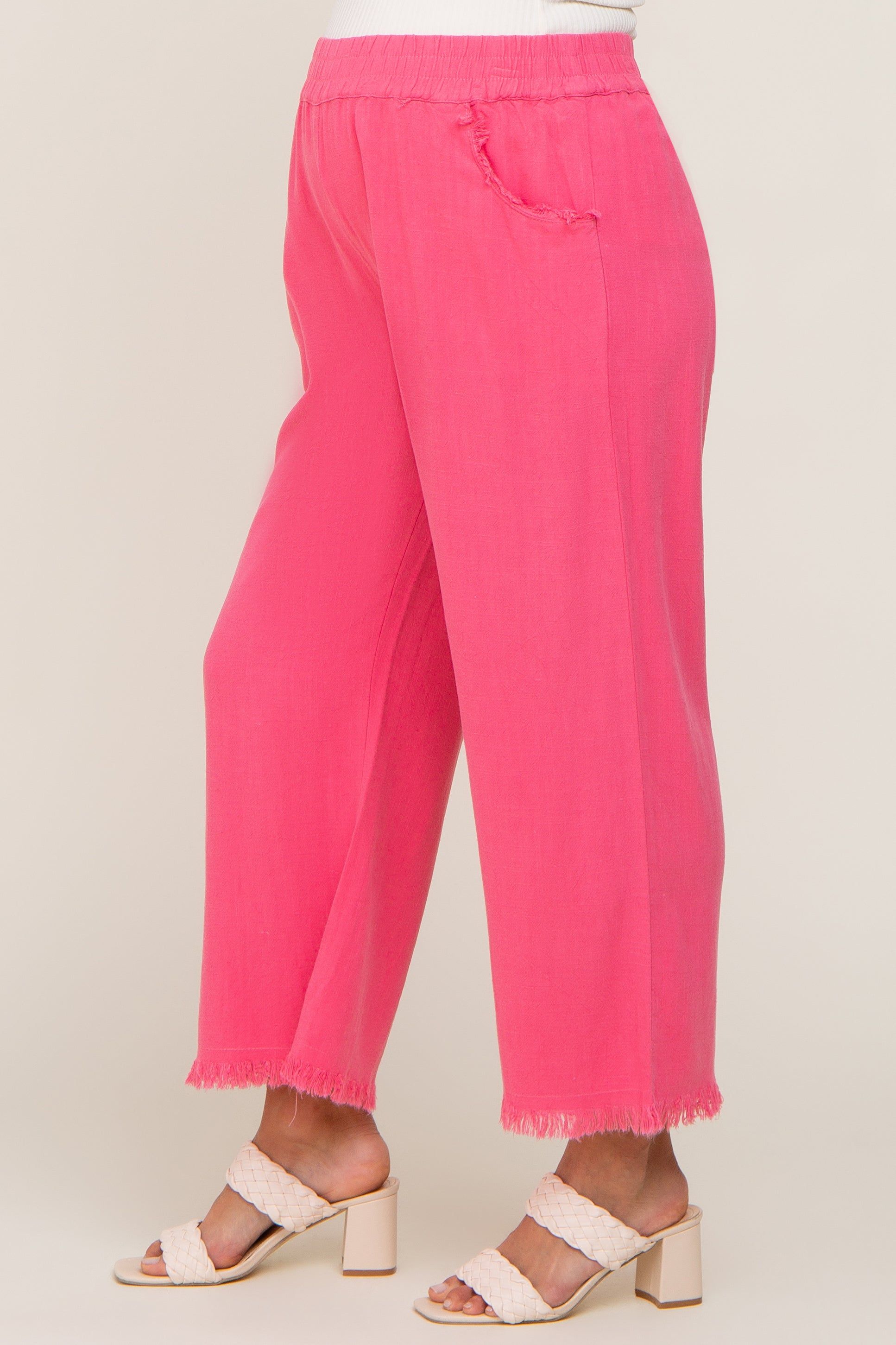Fuchsia Linen Frayed Hem Crop Maternity Pants sold by Pinkblush product image thumbnail 3