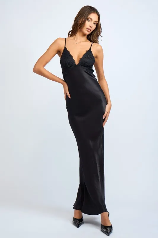 Black Silky Lace Accent Maxi sold by Pinkblush
