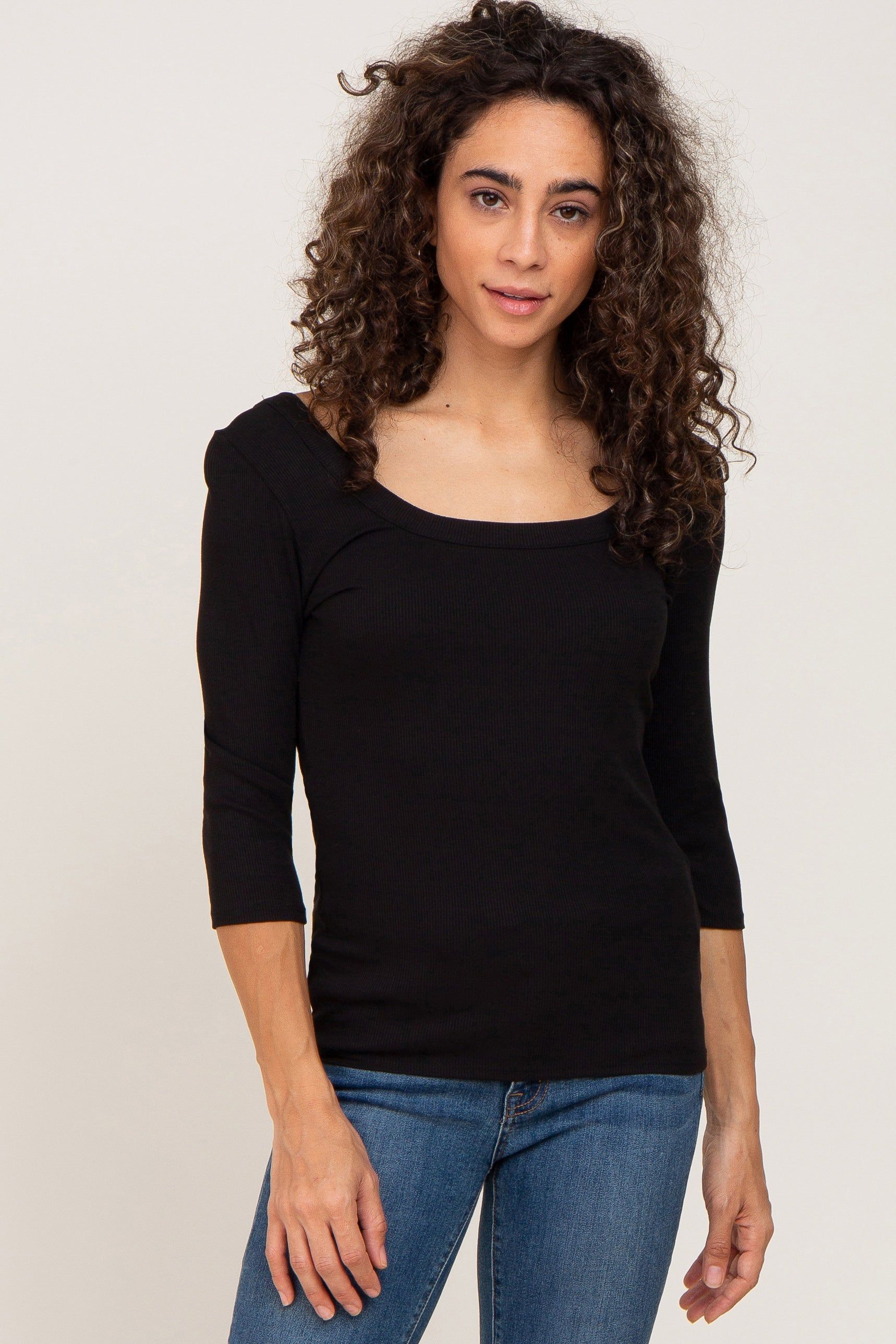 Black Ribbed Scoop Neck Top sold by Pinkblush