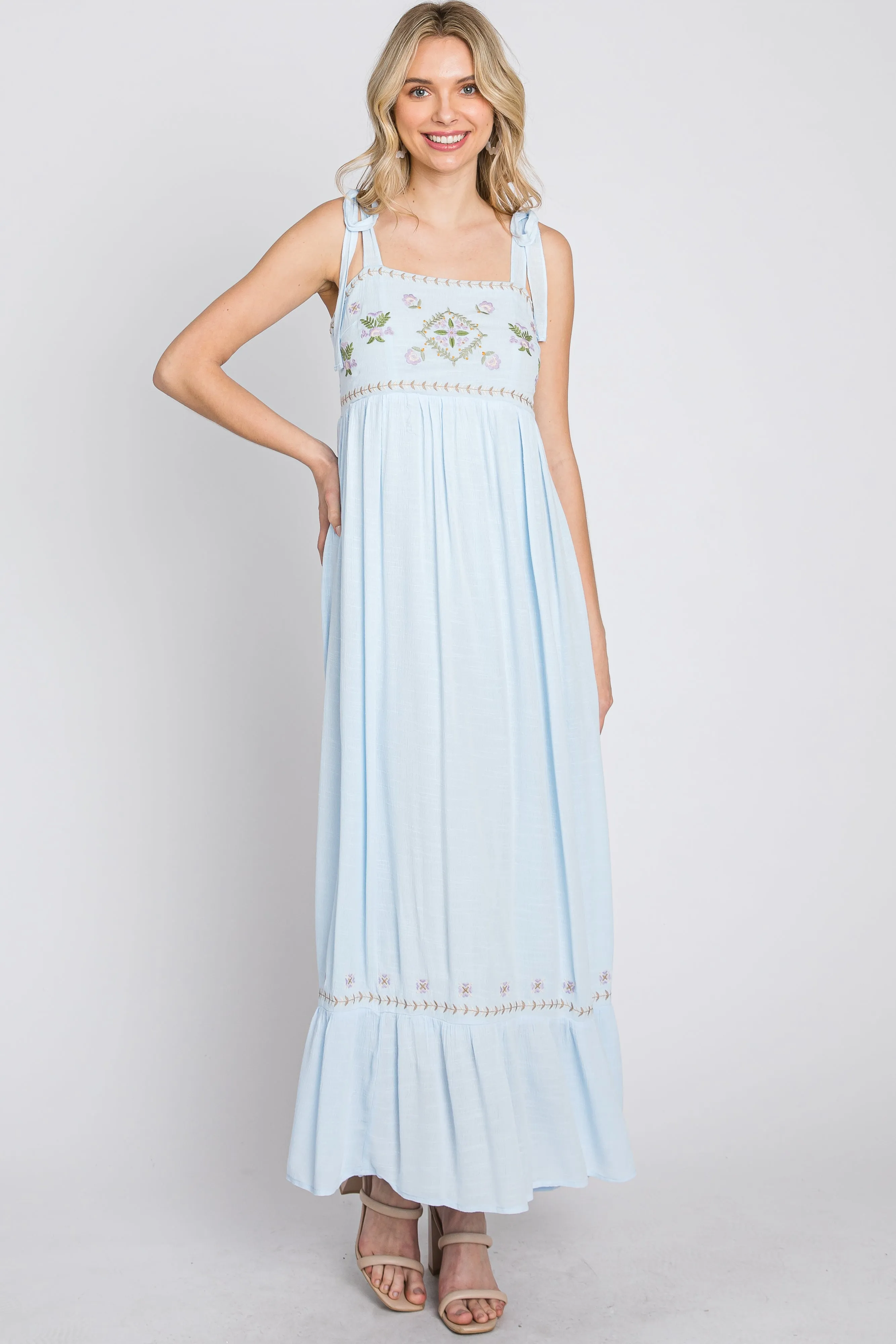 Light Blue Floral Embroidered Sleeveless Maxi Dress sold by Pinkblush product image thumbnail 4