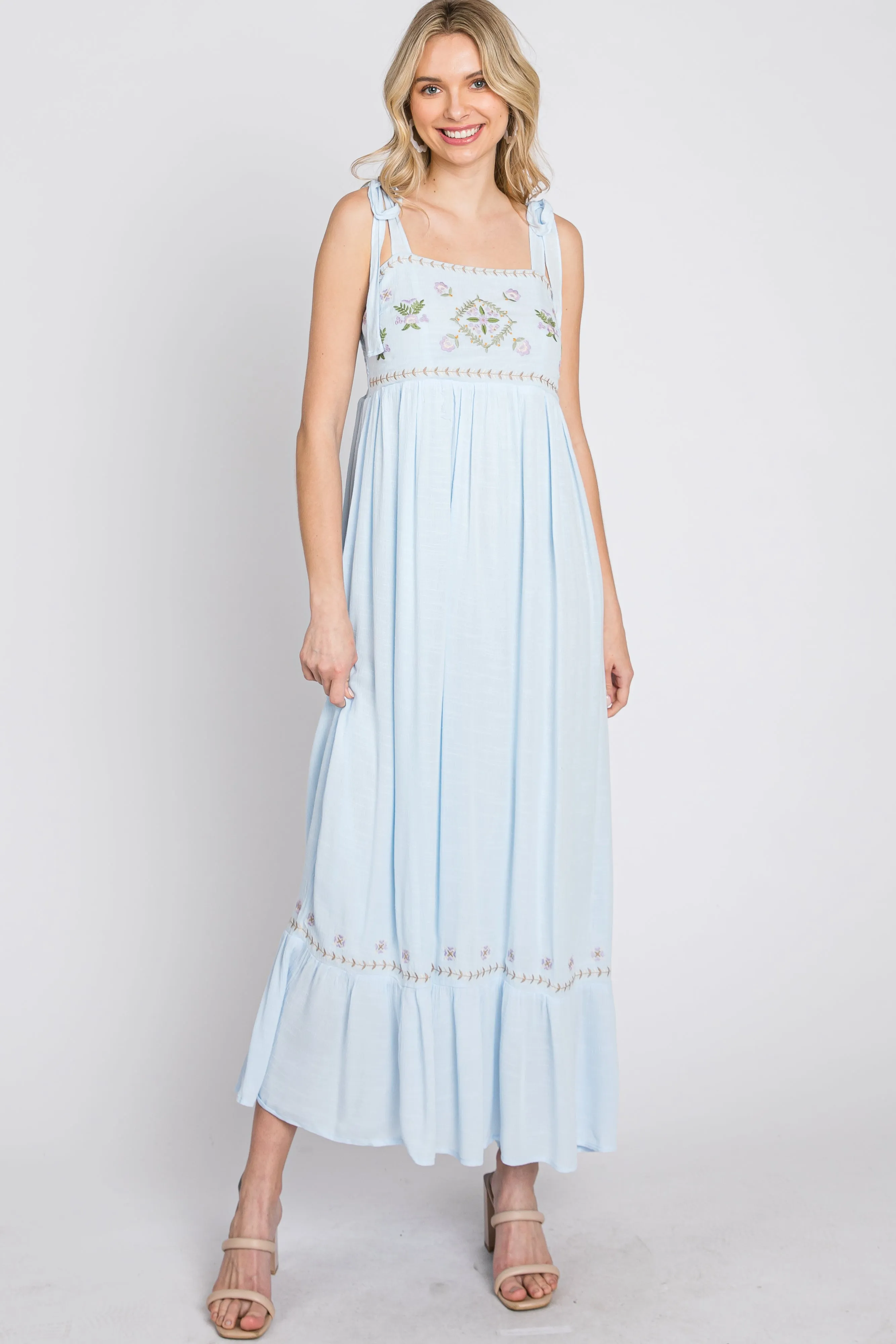 Light Blue Floral Embroidered Sleeveless Maxi Dress sold by Pinkblush product image thumbnail 2