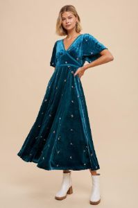 Emerald All Over Floral Embroidered Velvet Maxi Dress sold by Pinkblush