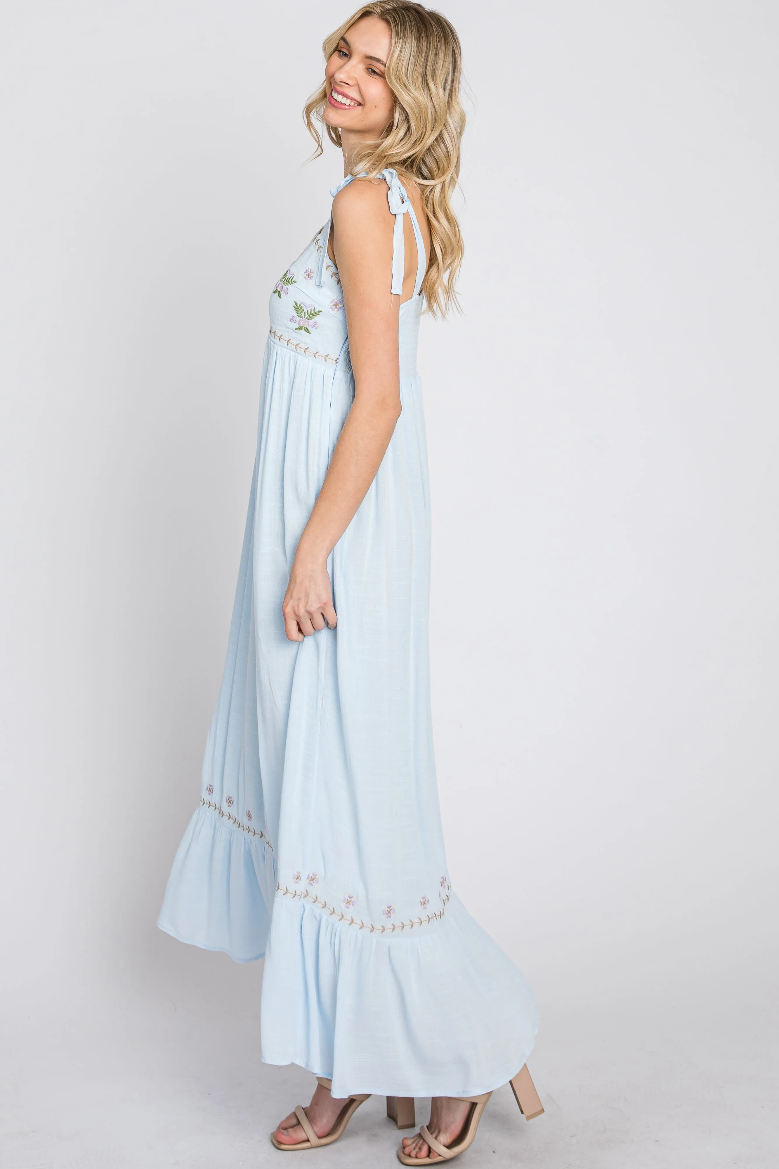Light Blue Floral Embroidered Sleeveless Maxi Dress sold by Pinkblush product image thumbnail 5