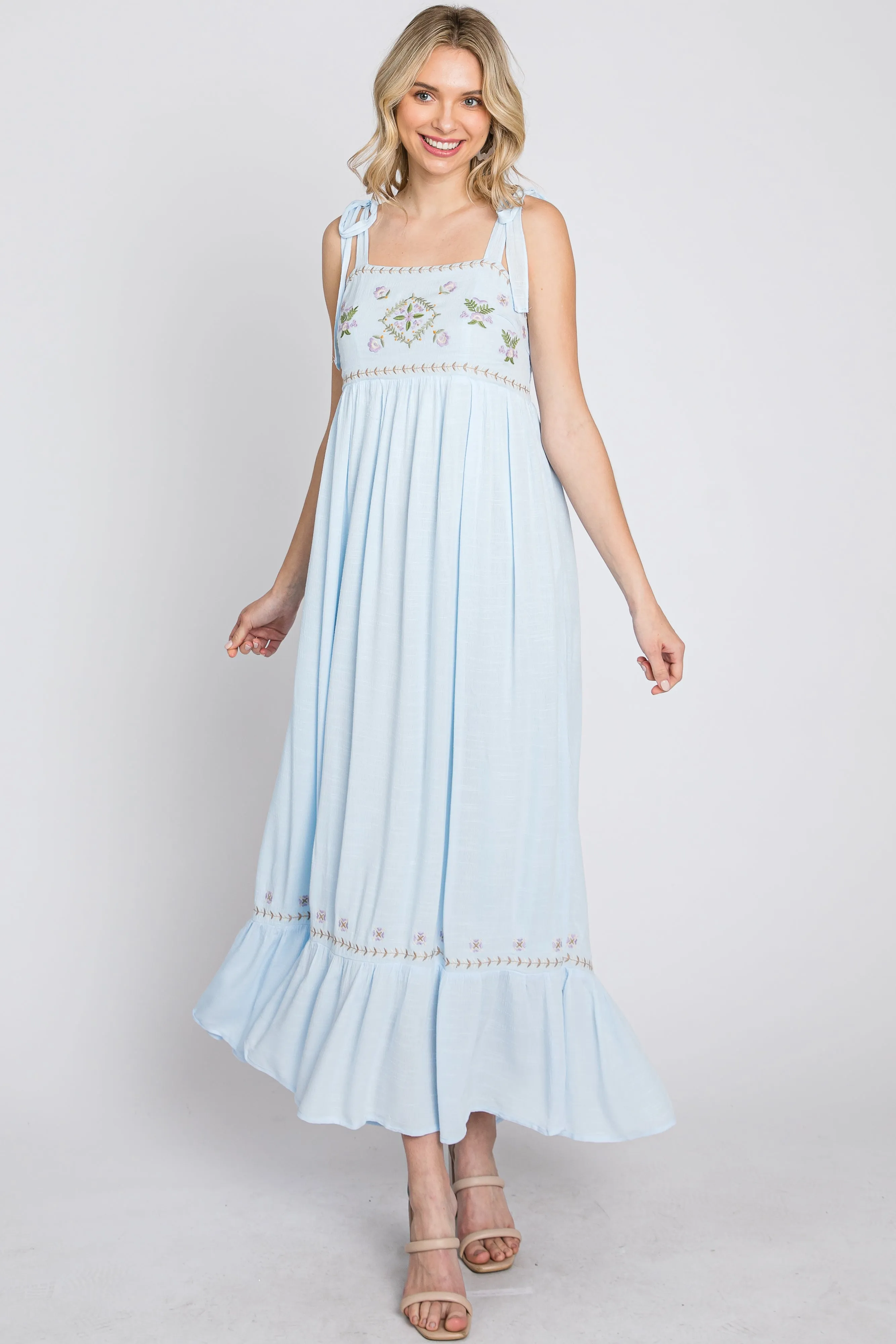 Light Blue Floral Embroidered Sleeveless Maxi Dress sold by Pinkblush product image thumbnail 3