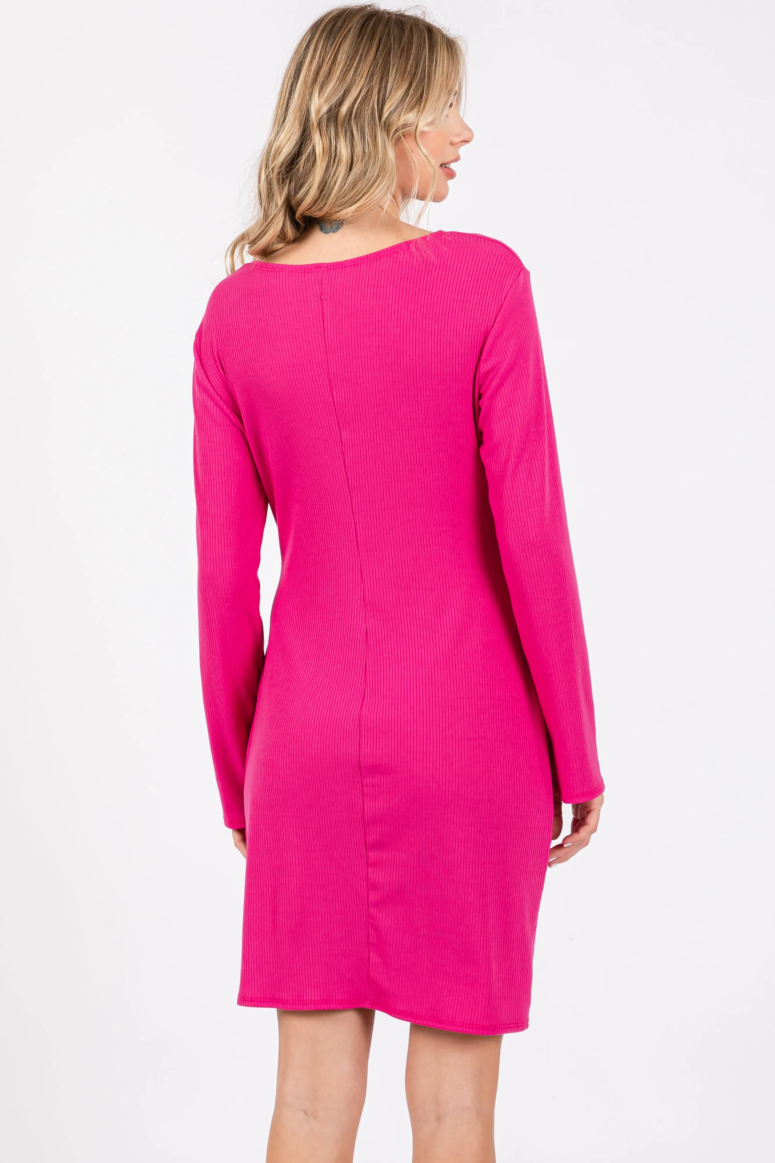 Fuchsia Ribbed Side Ruched Fitted Dress sold by Pinkblush product image thumbnail 4