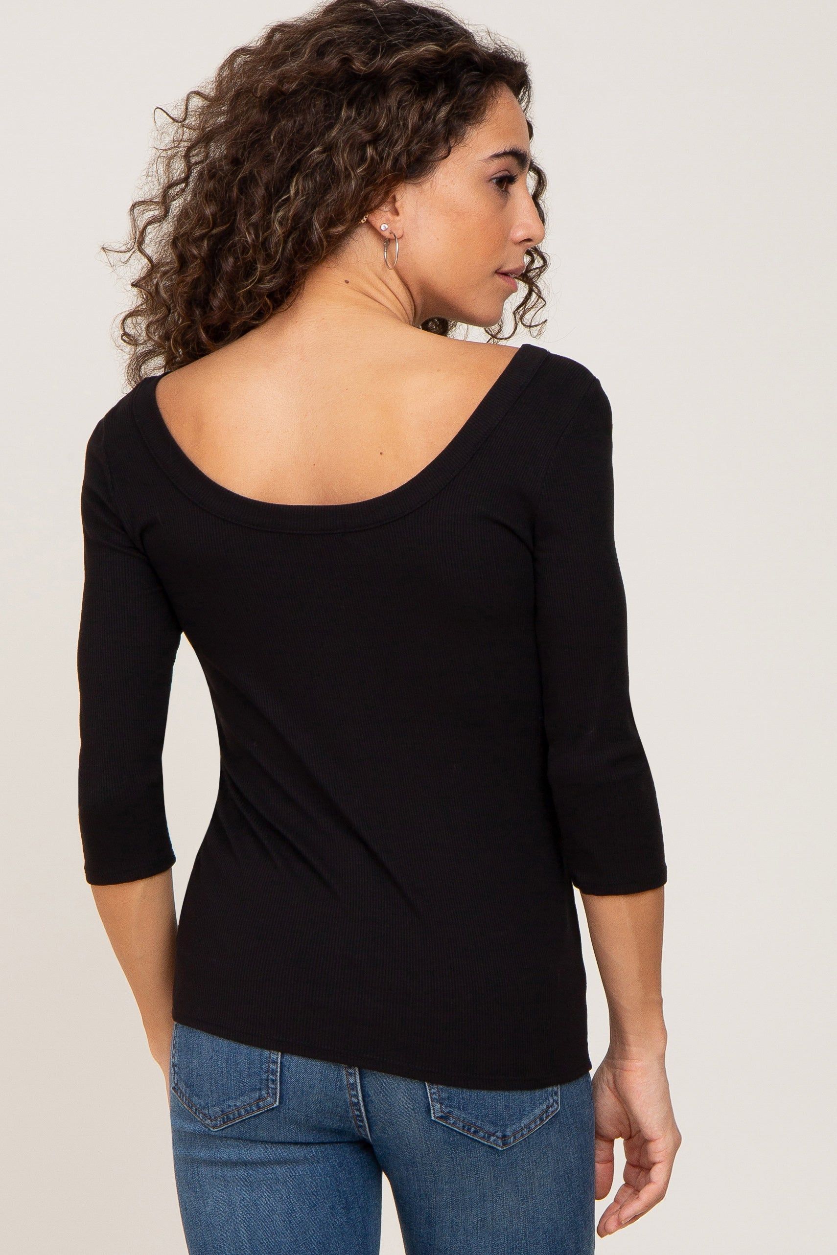 Black Ribbed Scoop Neck Top sold by Pinkblush product image thumbnail 3