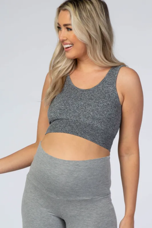 Heather Grey Ribbed Maternity Sports Bra sold by Pinkblush