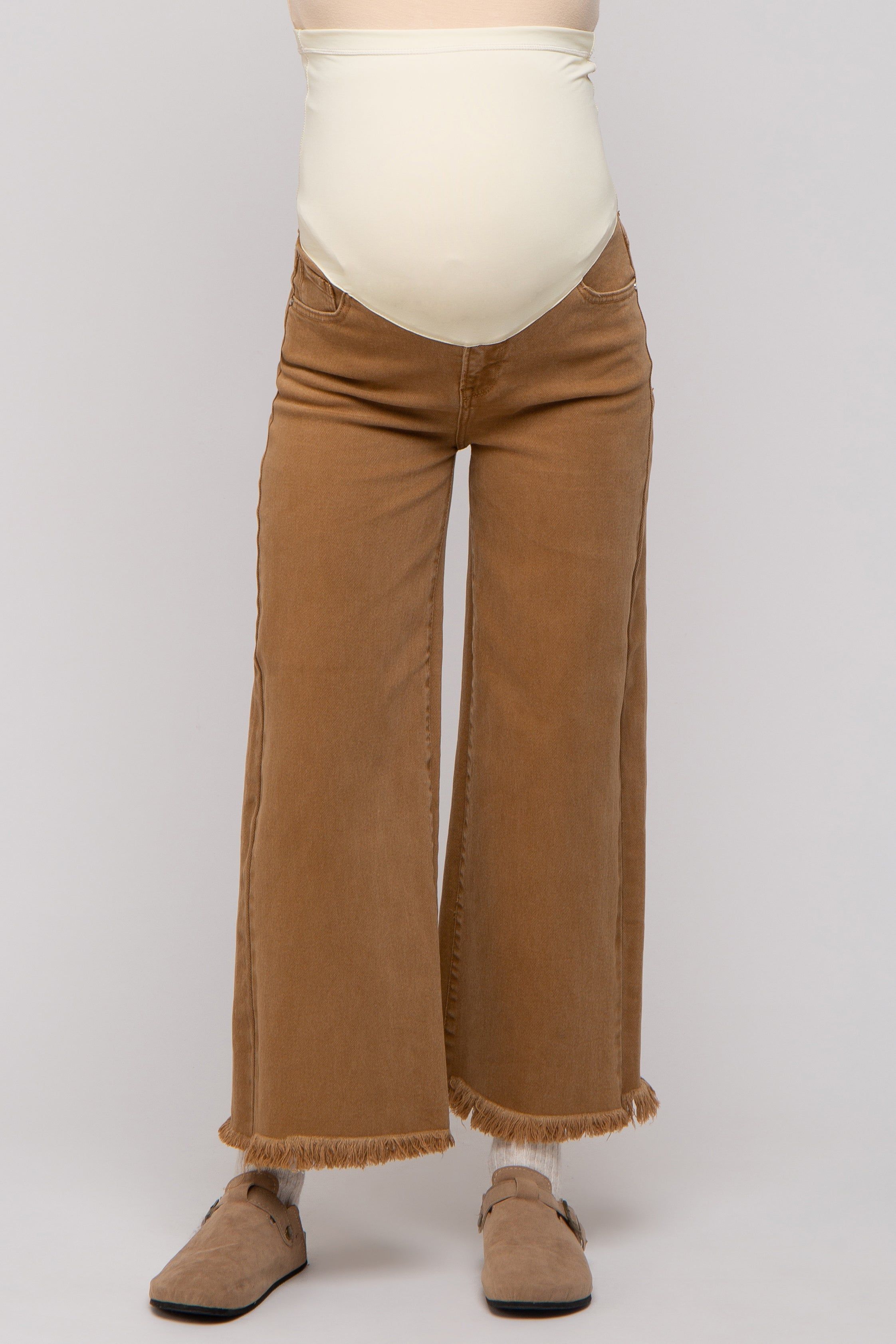 Mocha Cropped Wide Leg Maternity Pants sold by Pinkblush product image thumbnail 2