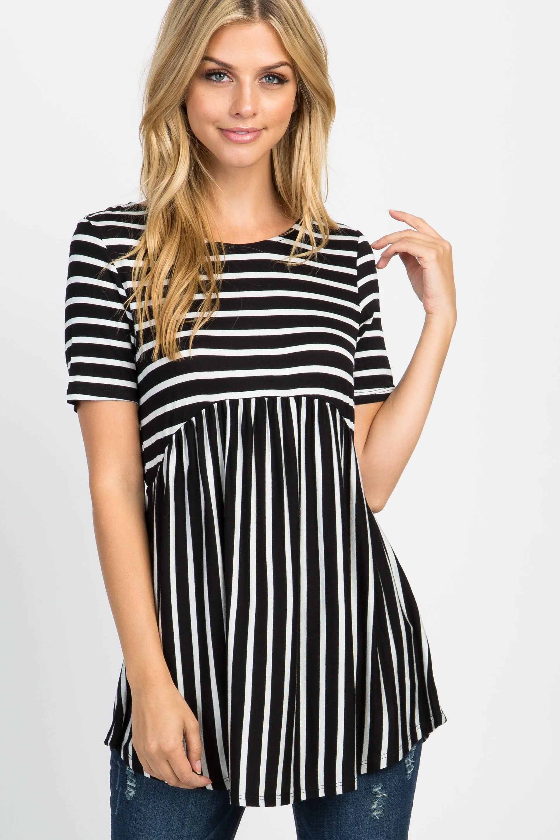 PinkBlush Ivory Striped Crisscross Back Maternity Top sold by Pinkblush product image thumbnail 5