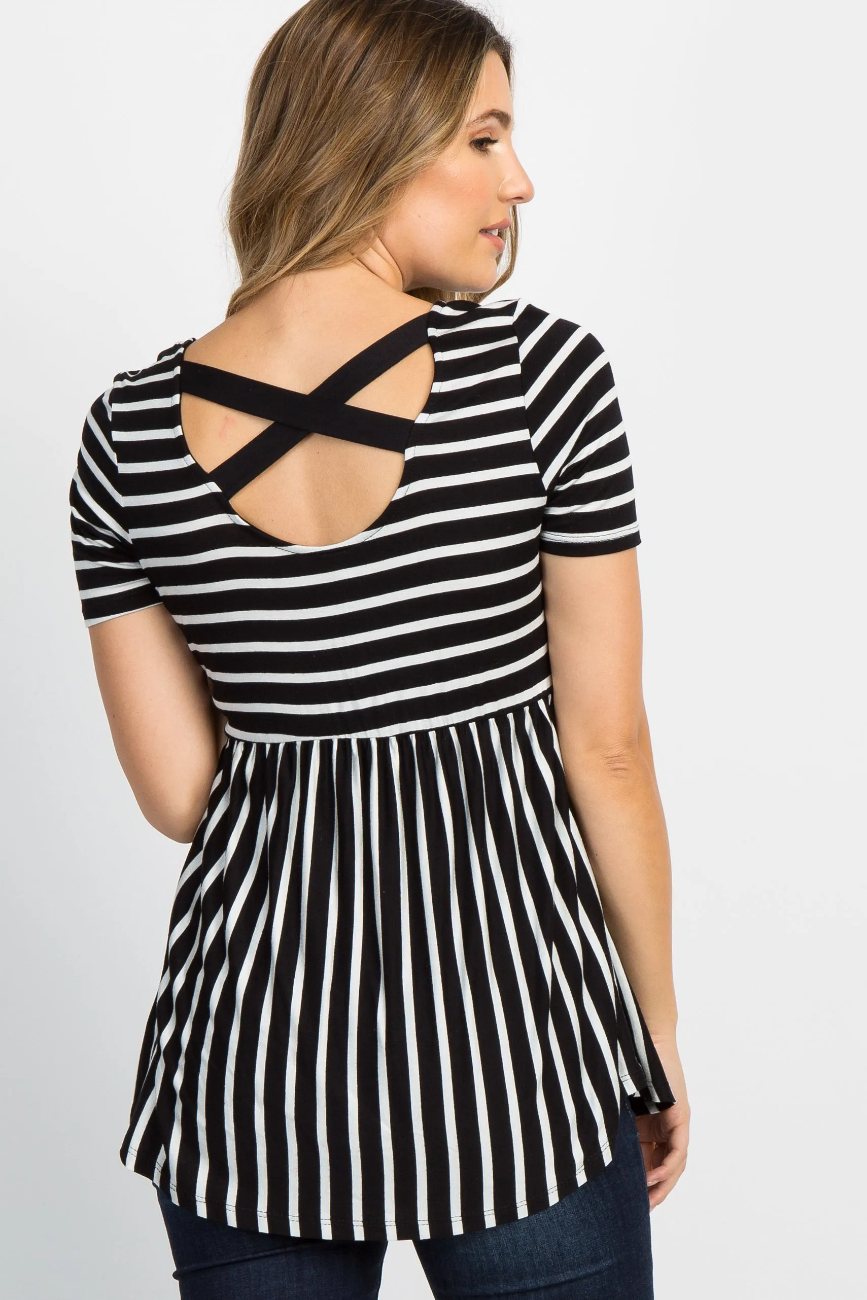 PinkBlush Ivory Striped Crisscross Back Maternity Top sold by Pinkblush product image thumbnail 2