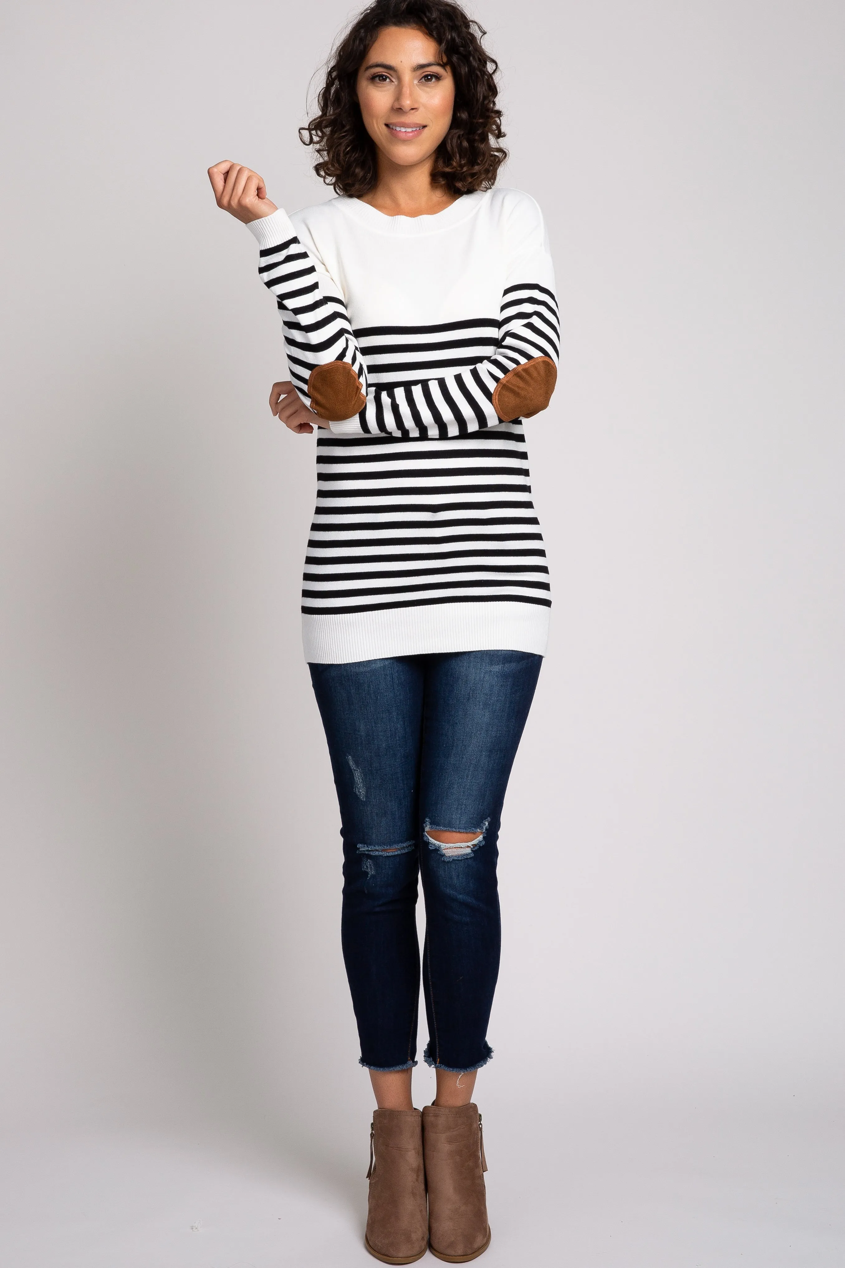 PinkBlush Ivory Striped Elbow Patch Knit Sweater sold by Pinkblush product image thumbnail 4
