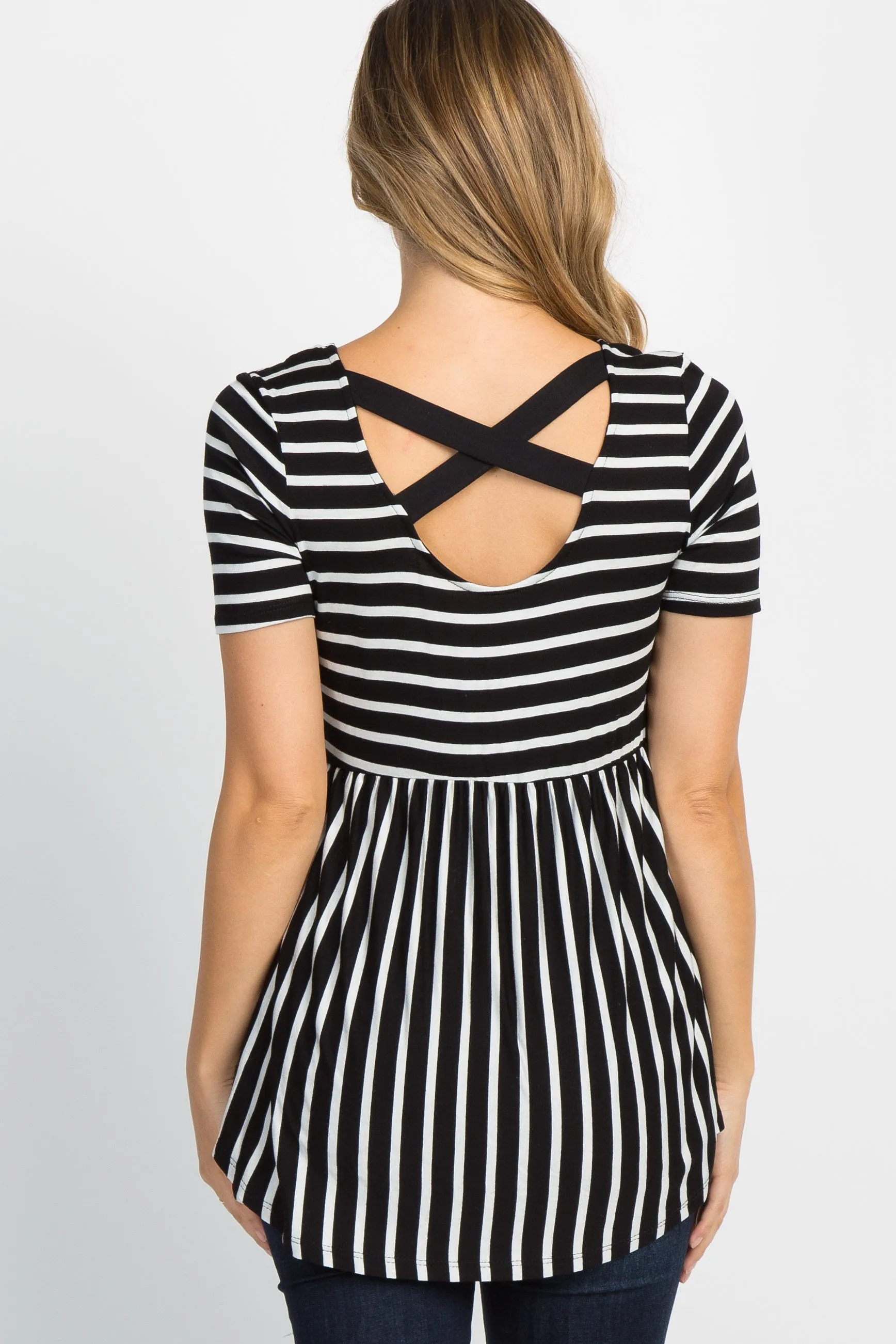 PinkBlush Ivory Striped Crisscross Back Maternity Top sold by Pinkblush product image thumbnail 3