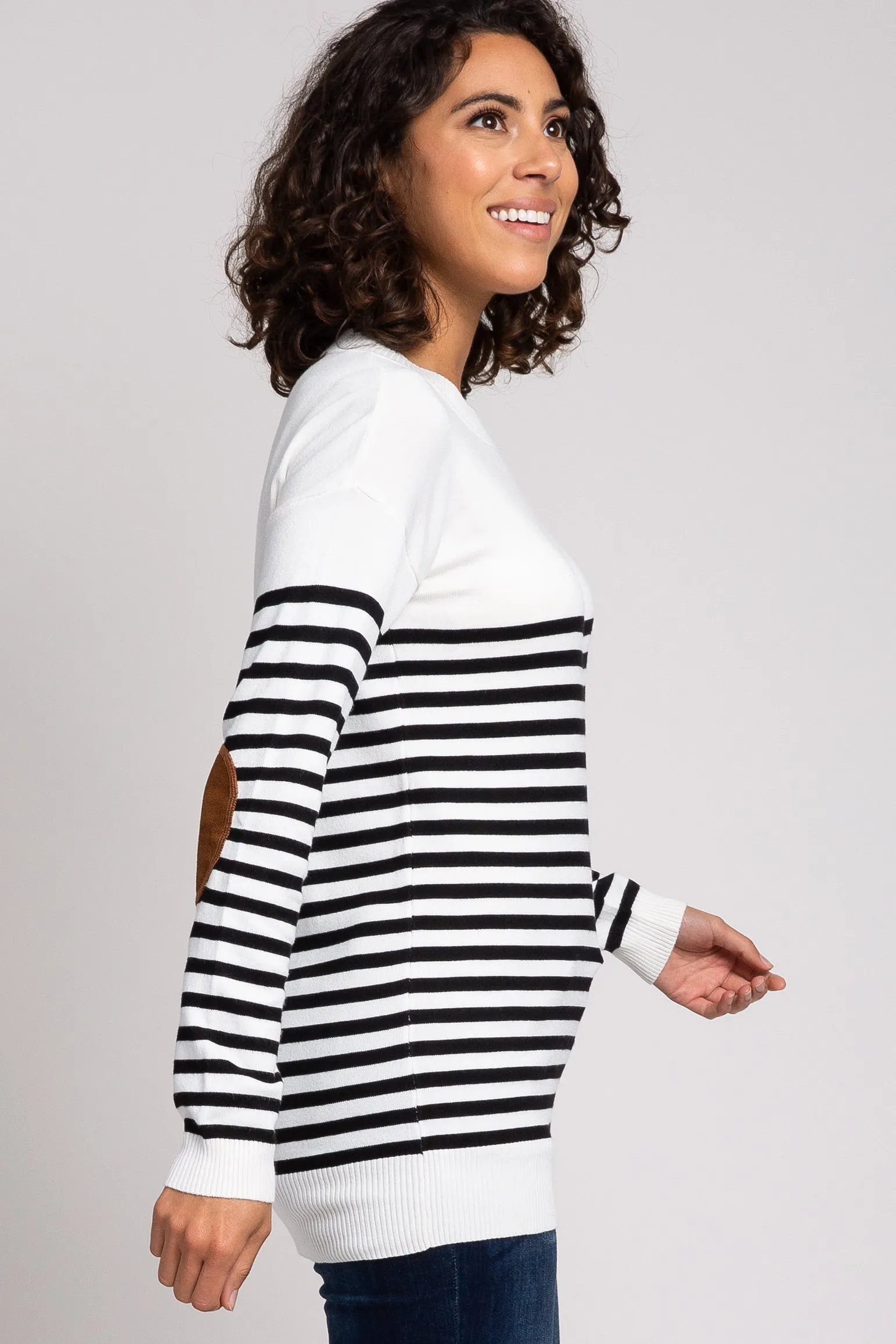PinkBlush Ivory Striped Elbow Patch Knit Sweater sold by Pinkblush product image thumbnail 2
