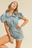 Light Denim Romper With Puff Sleeves sold by Pinkblush