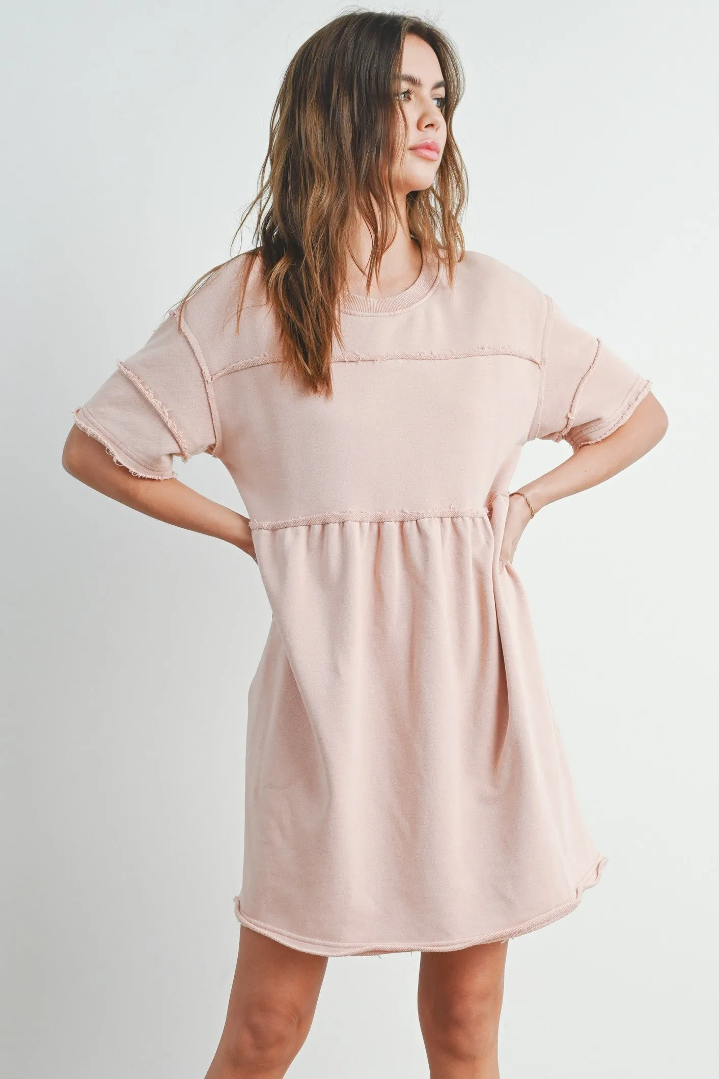 Mauve Washed French Terry Short Sleeve Dress sold by Pinkblush
