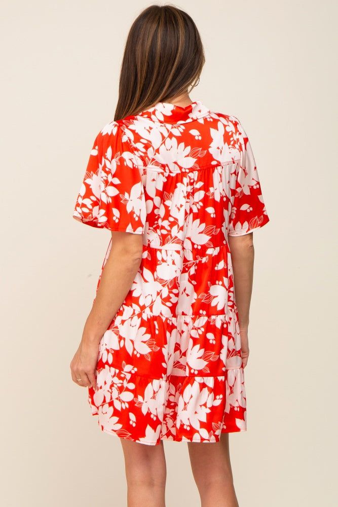 Red Floral Collared Tiered Dress sold by Pinkblush product image thumbnail 3