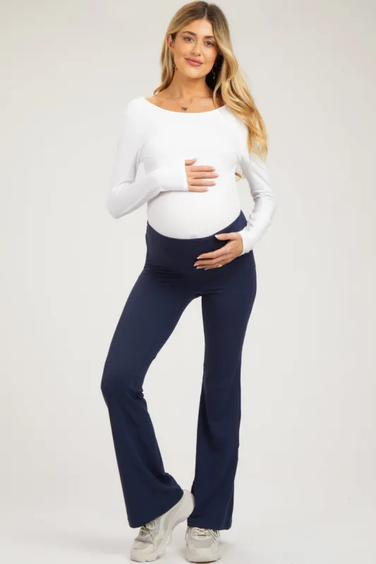 Navy Maternity Flared Leggings sold by Pinkblush