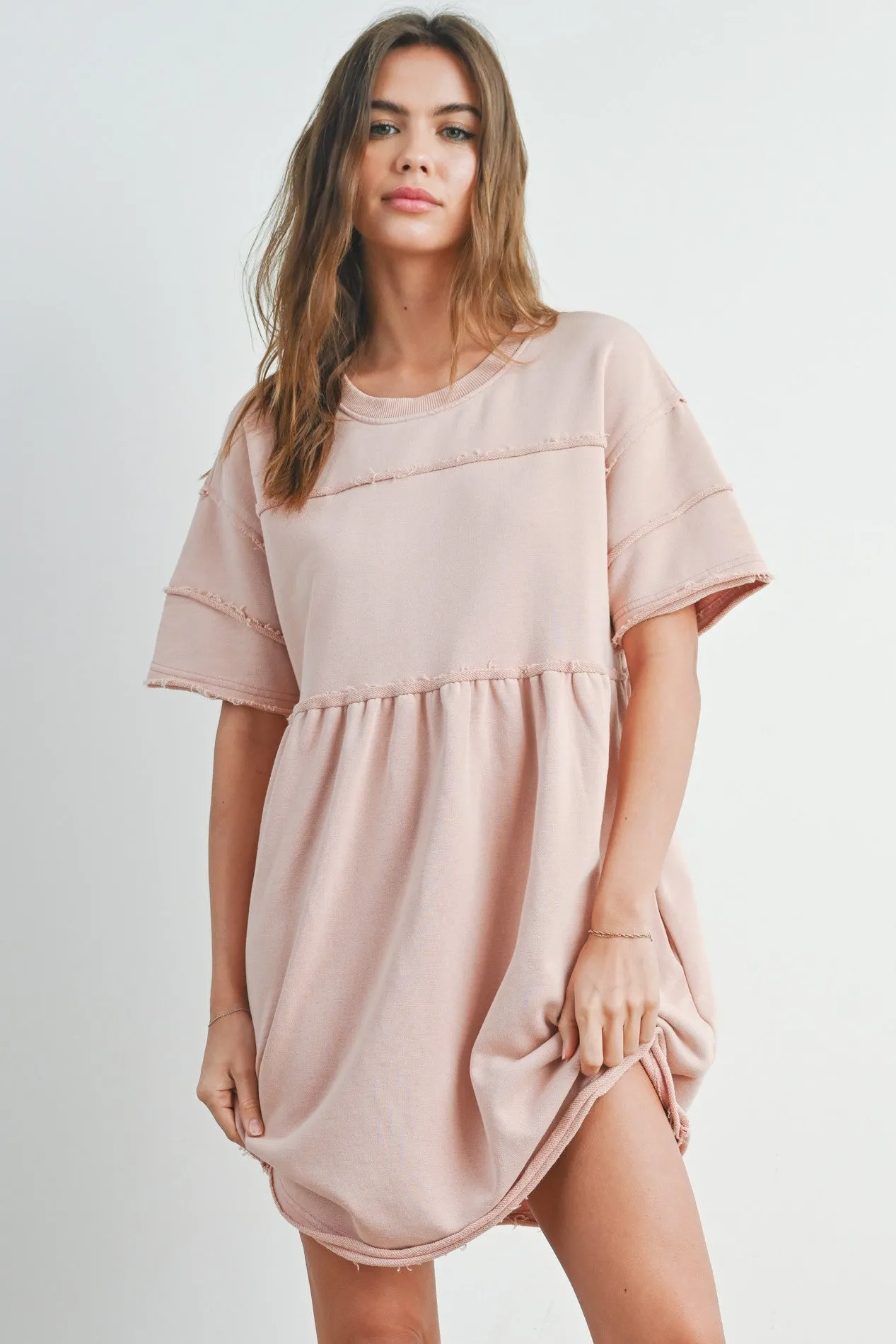 Mauve Washed French Terry Short Sleeve Dress sold by Pinkblush product image thumbnail 2