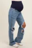 Blue Distressed Open Knee Maternity Wide Leg Jeans sold by Pinkblush