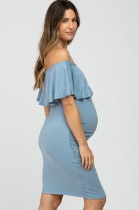 Light Blue Off Shoulder Fitted Maternity Dress sold by Pinkblush