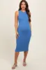 Blue Sleeveless Sweater Knit Maternity Midi Dress sold by Pinkblush