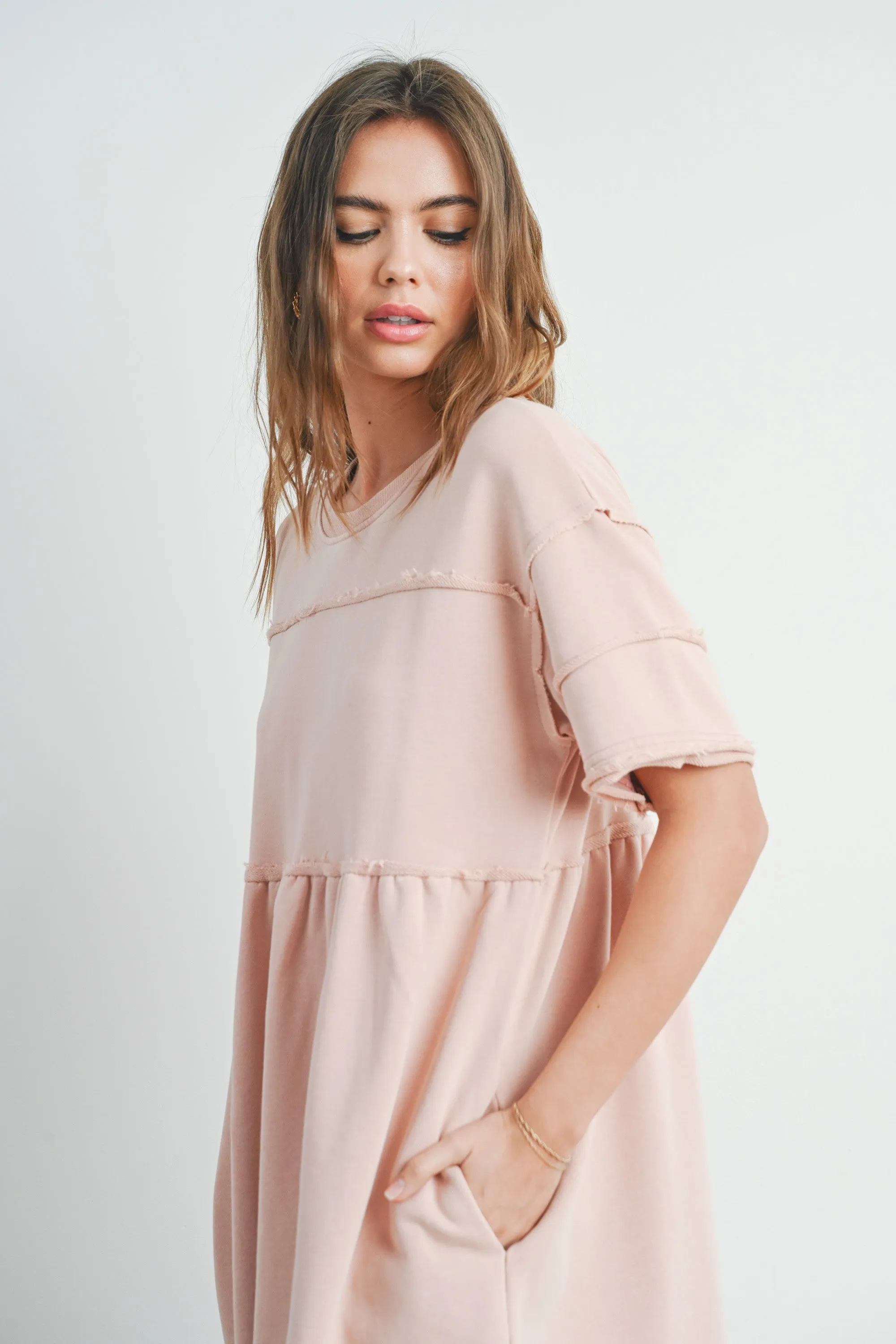 Mauve Washed French Terry Short Sleeve Dress sold by Pinkblush product image thumbnail 3