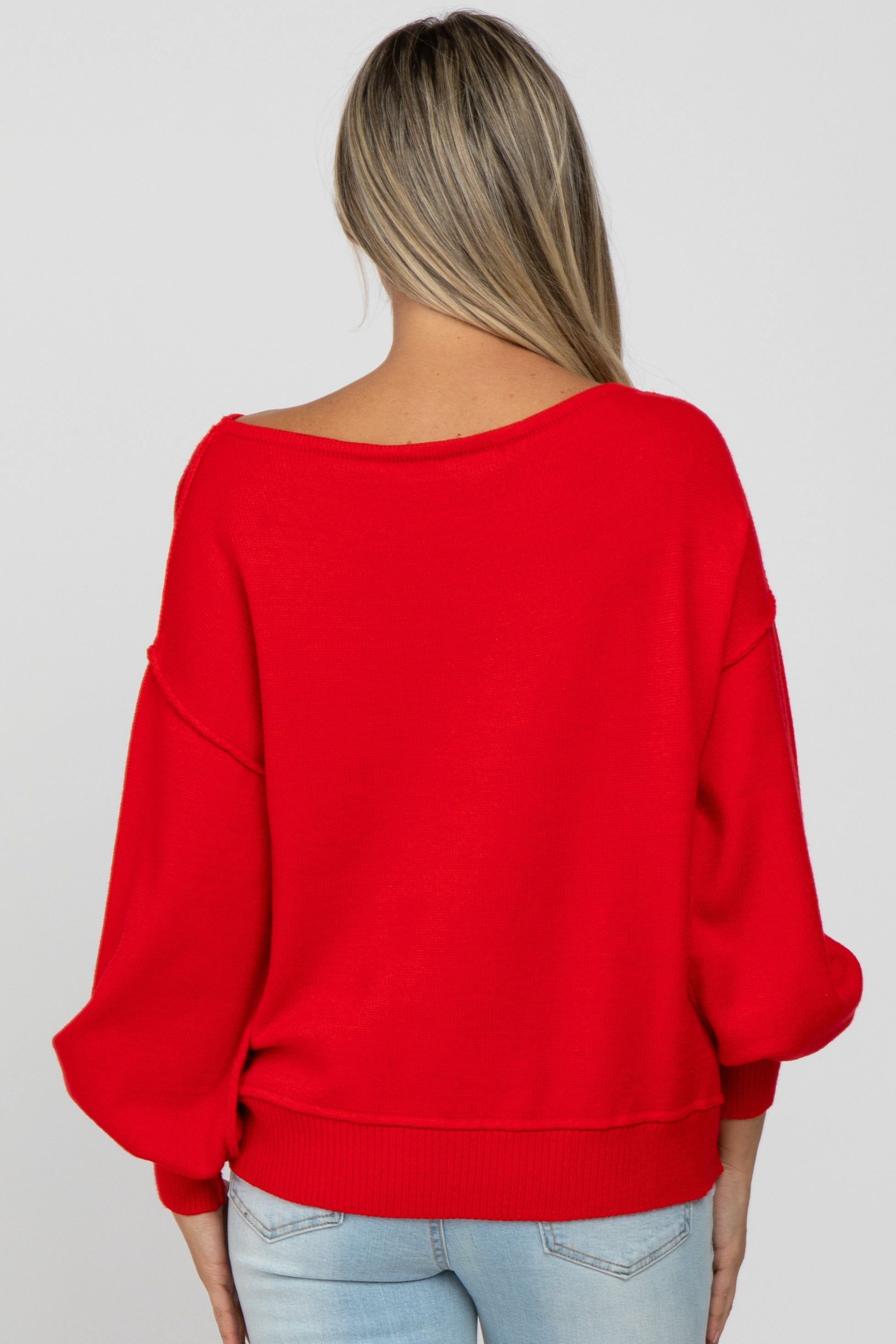 Red Boat Neck Bubble Sleeve Maternity Sweater sold by Pinkblush product image thumbnail 4