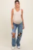 Blue Distressed Open Knee Maternity Wide Leg Jeans sold by Pinkblush
