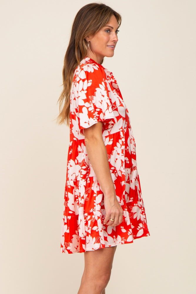 Red Floral Collared Tiered Dress sold by Pinkblush product image thumbnail 2
