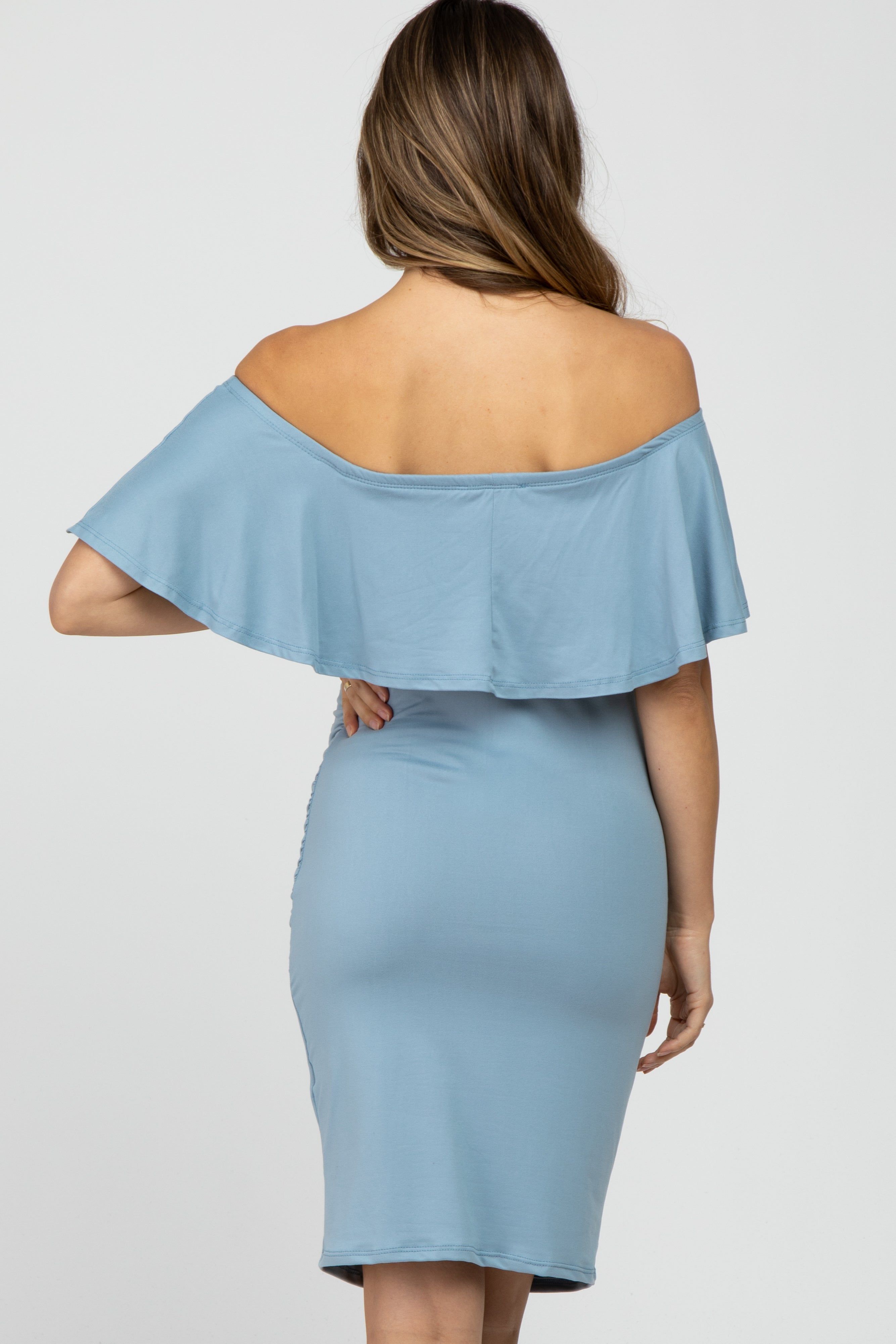 Light Blue Off Shoulder Fitted Maternity Dress sold by Pinkblush product image thumbnail 4
