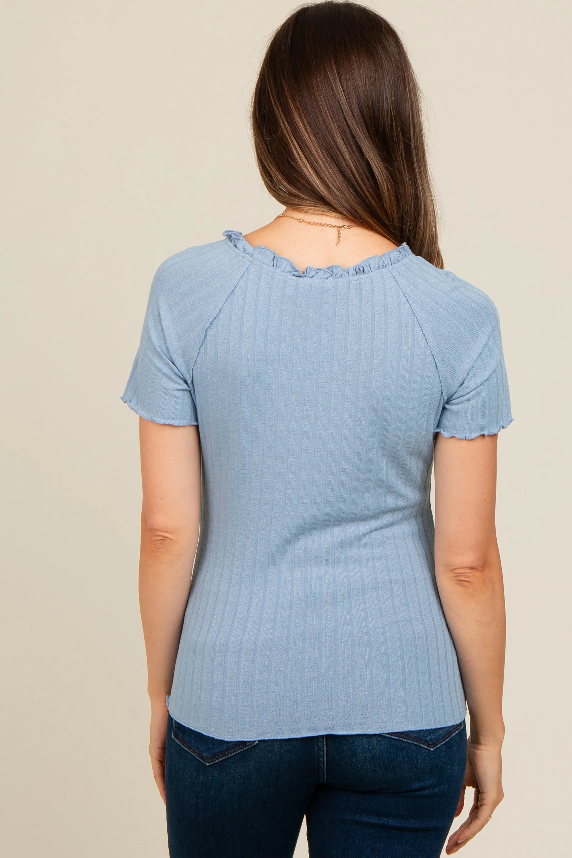 Blue Ruffle Trim Ribbed Maternity Top sold by Pinkblush product image thumbnail 3
