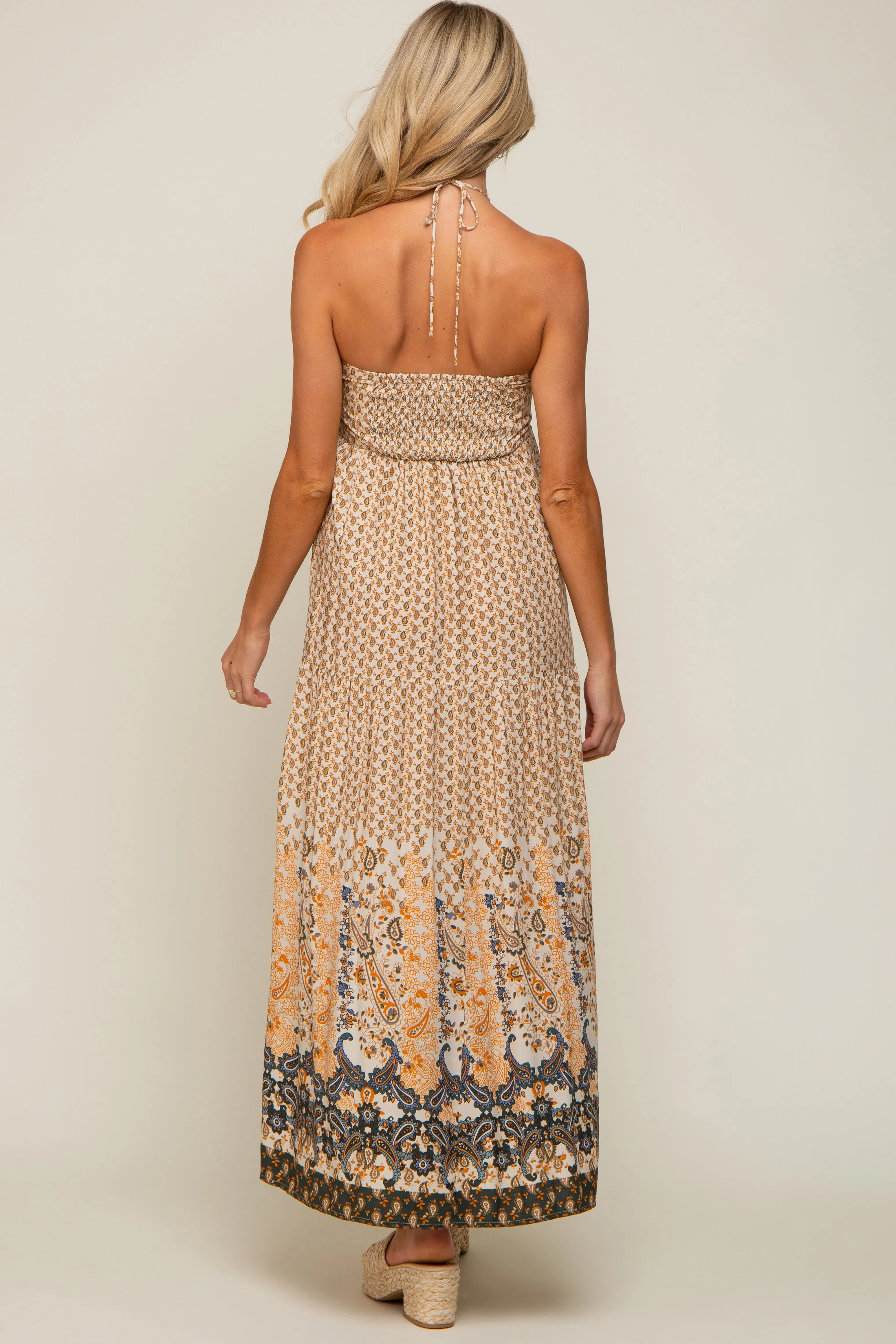 Beige Floral Paisley Halter Maternity Maxi Dress sold by Pinkblush product image thumbnail 3