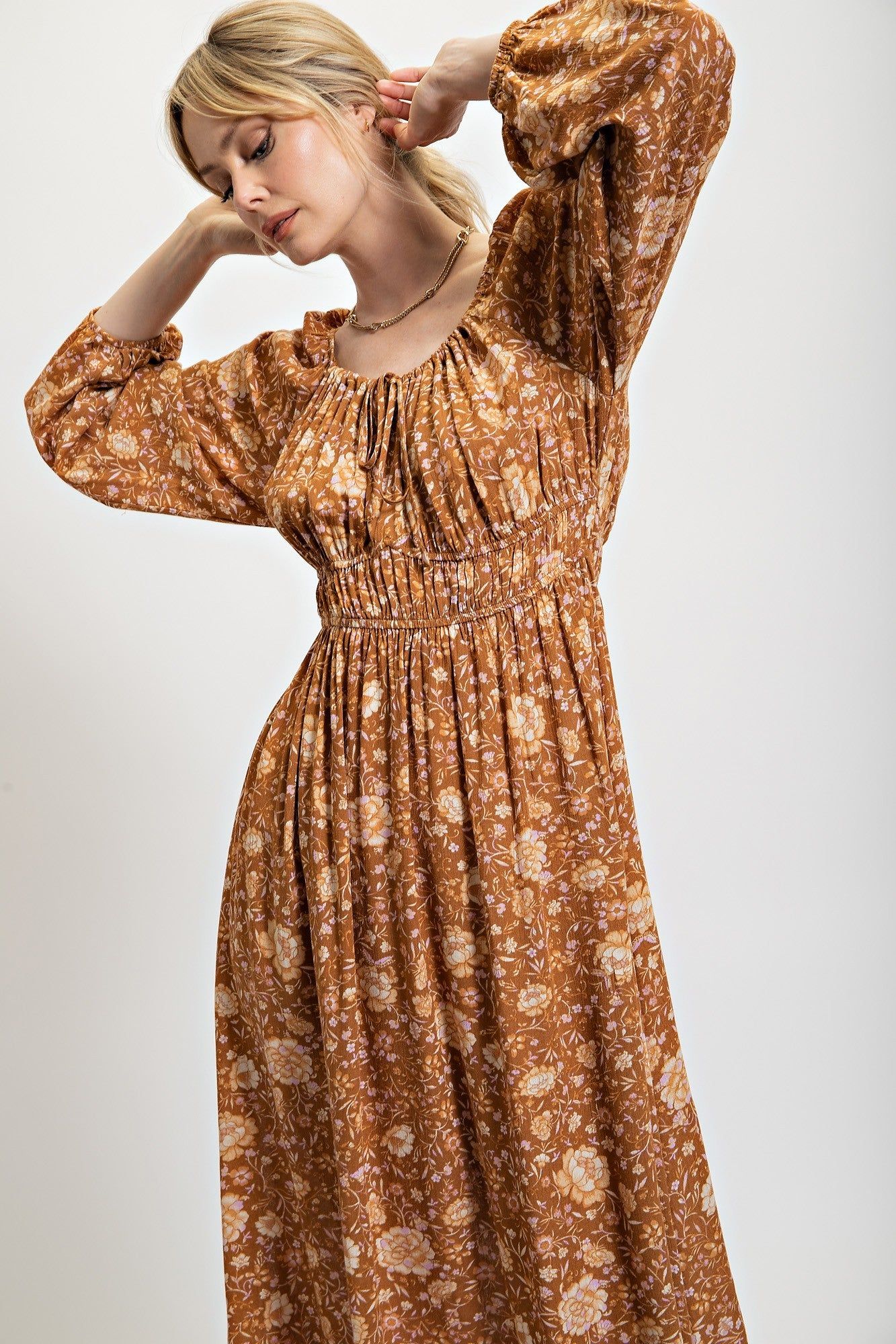 Chocolate Floral Printed Gauze Maxi Dress sold by Pinkblush product image thumbnail 4