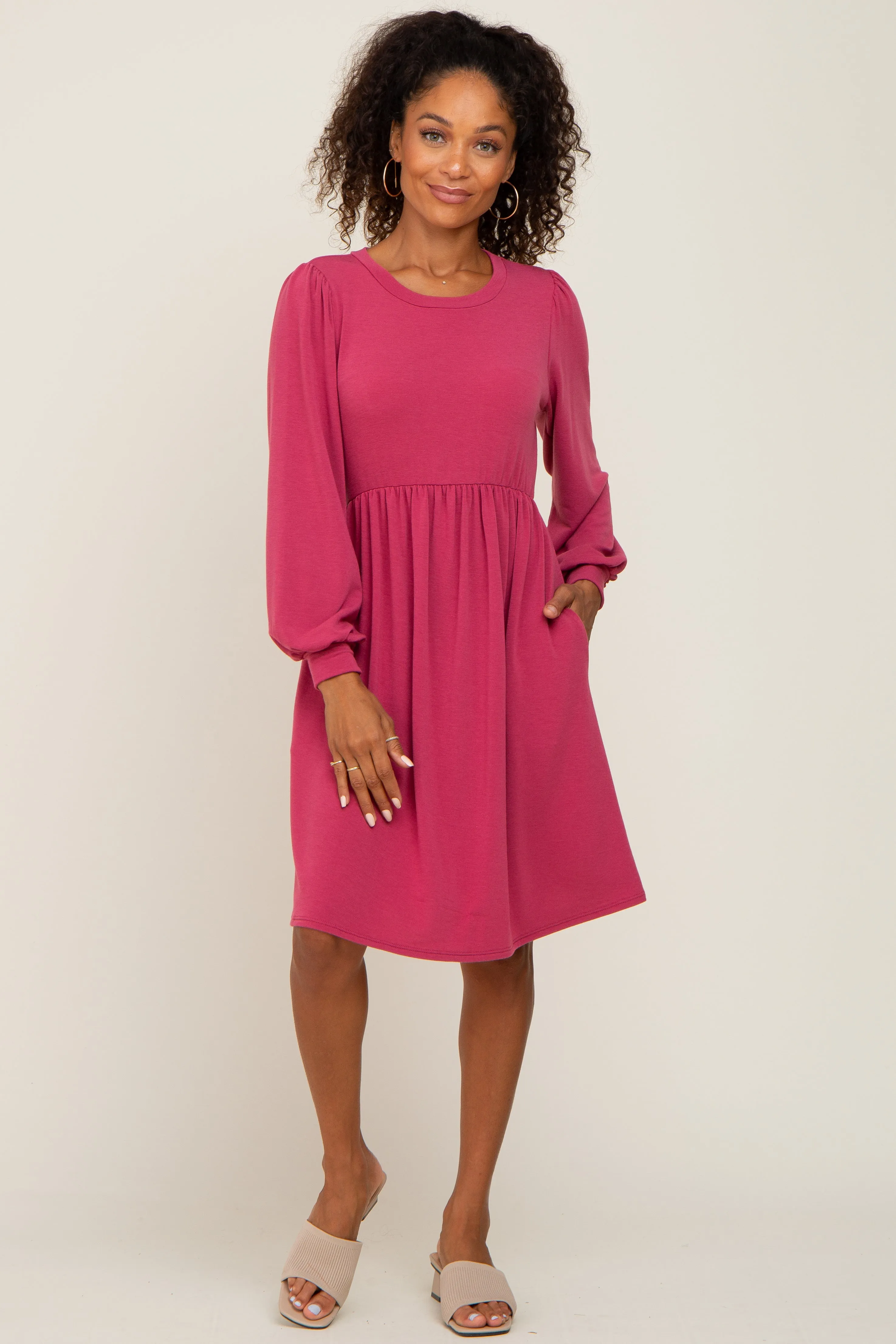 Magenta Terry Knit Long Sleeve Dress sold by Pinkblush product image thumbnail 4