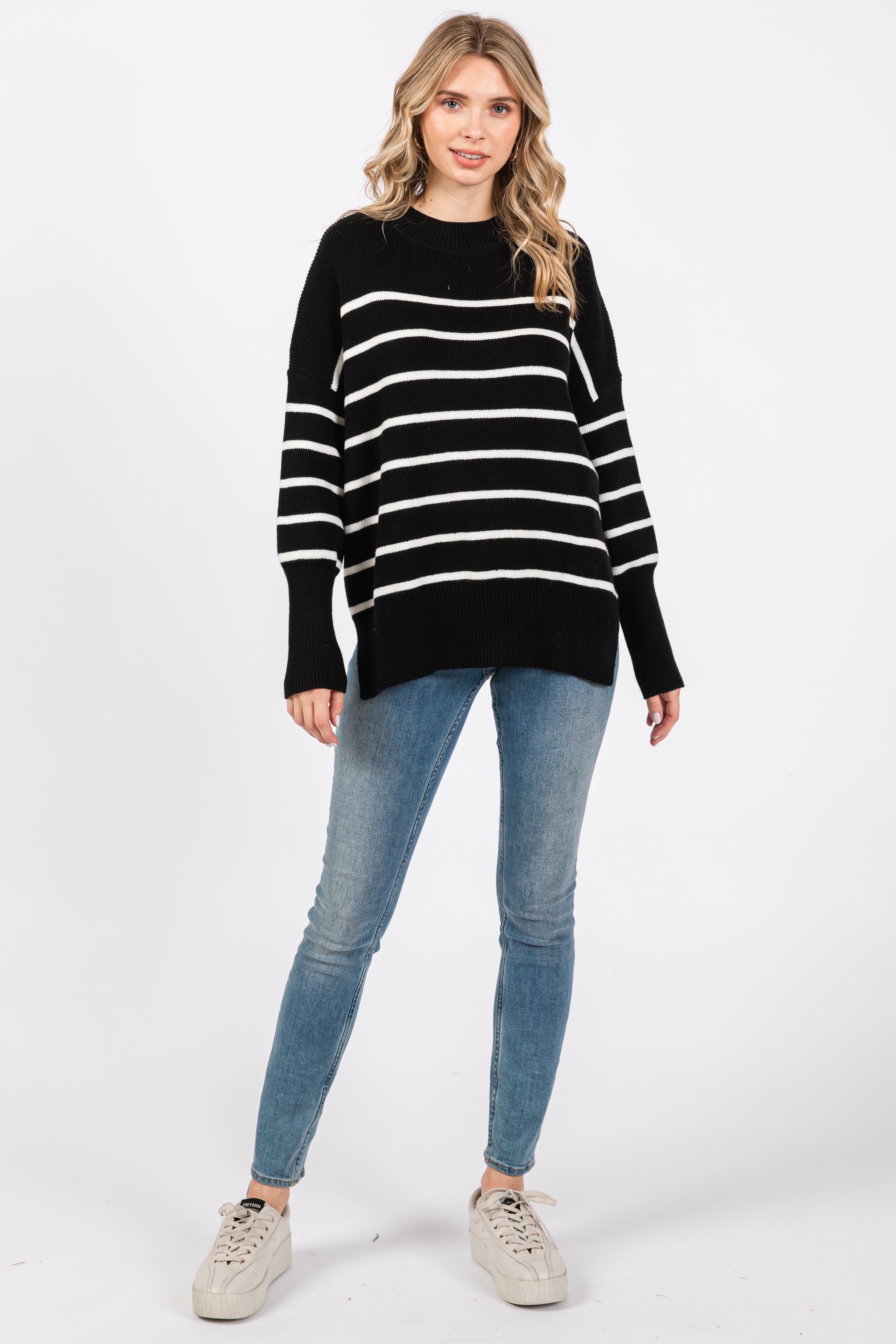 Black Striped Drop Shoulder Sweater sold by Pinkblush product image thumbnail 4